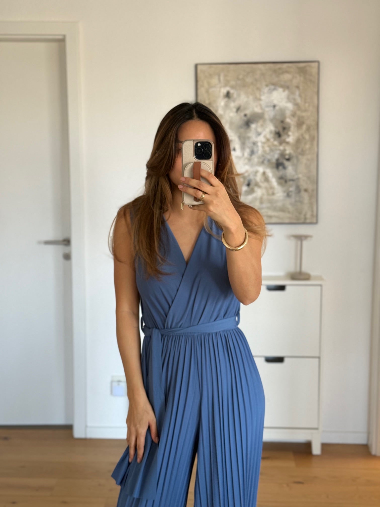 Plissee Jumpsuit jeansblau