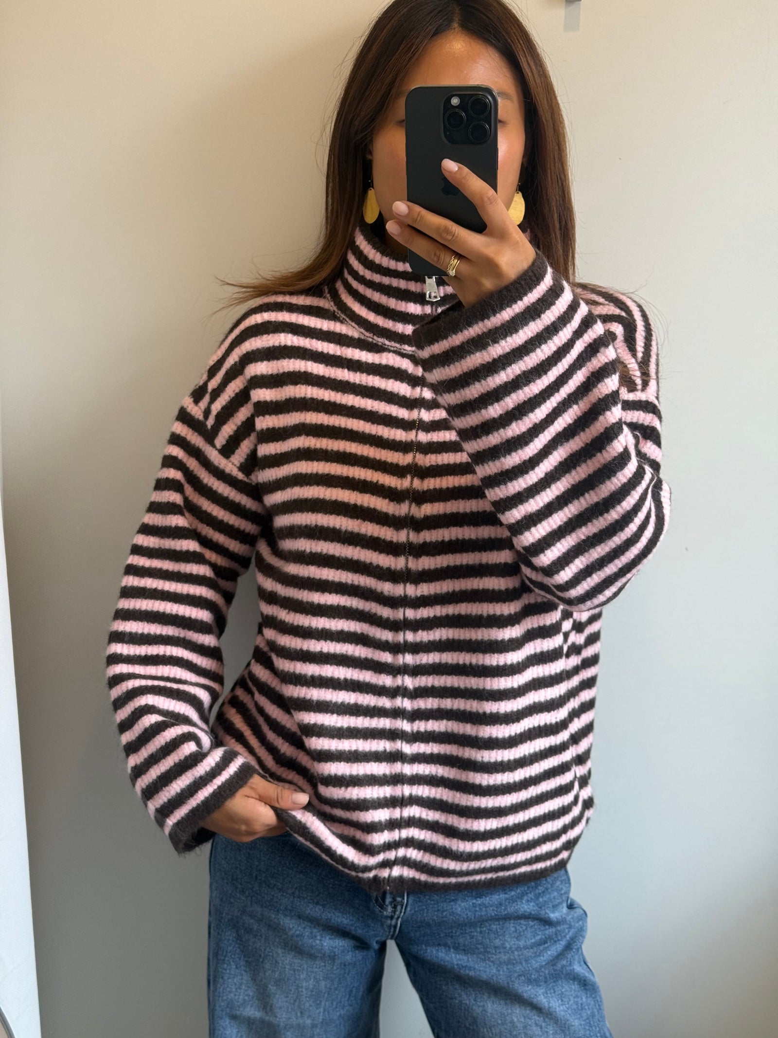 Zip Cardigan Braun/Rosa
