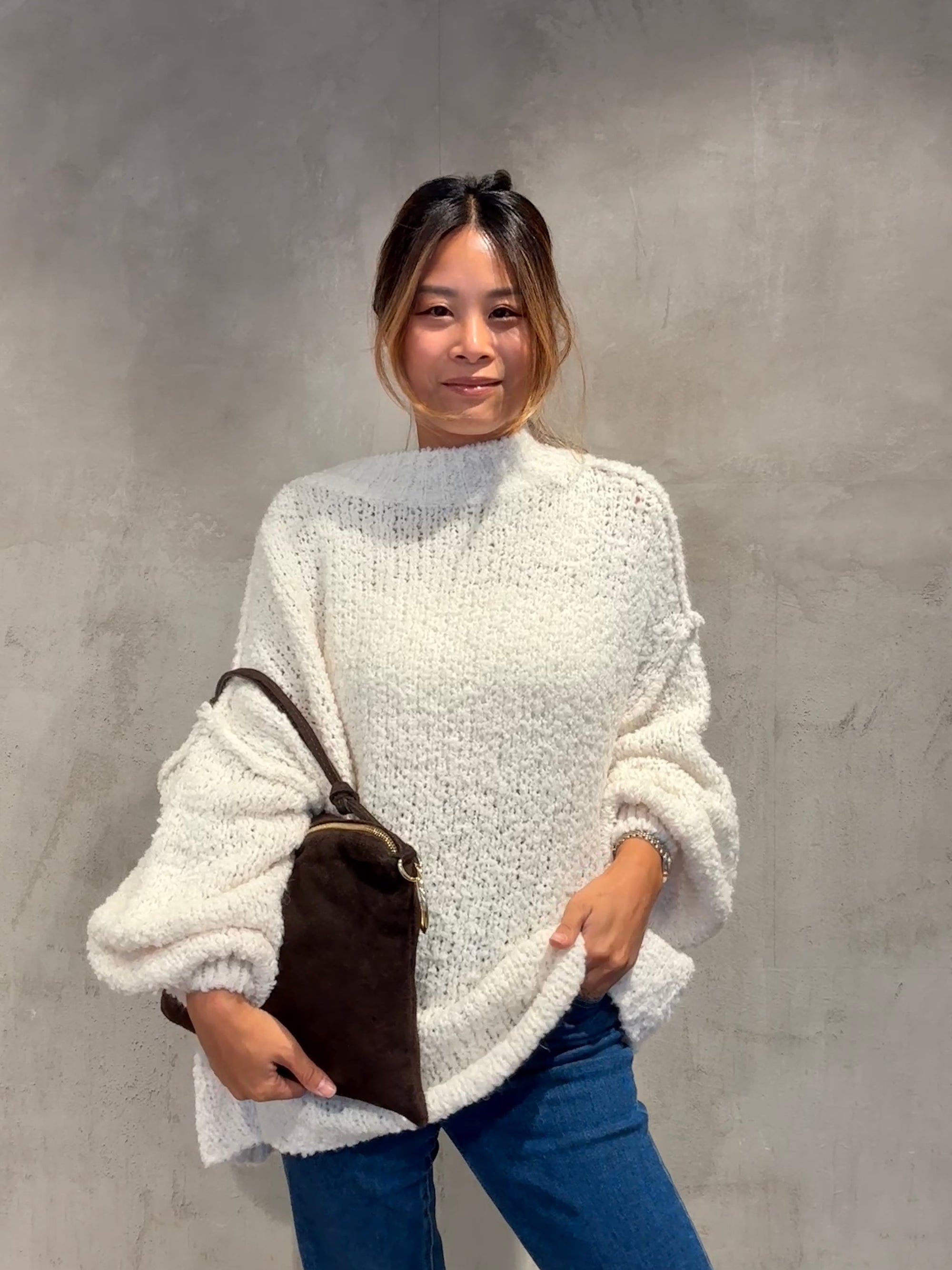 Bouclé Oversize Pullover creme