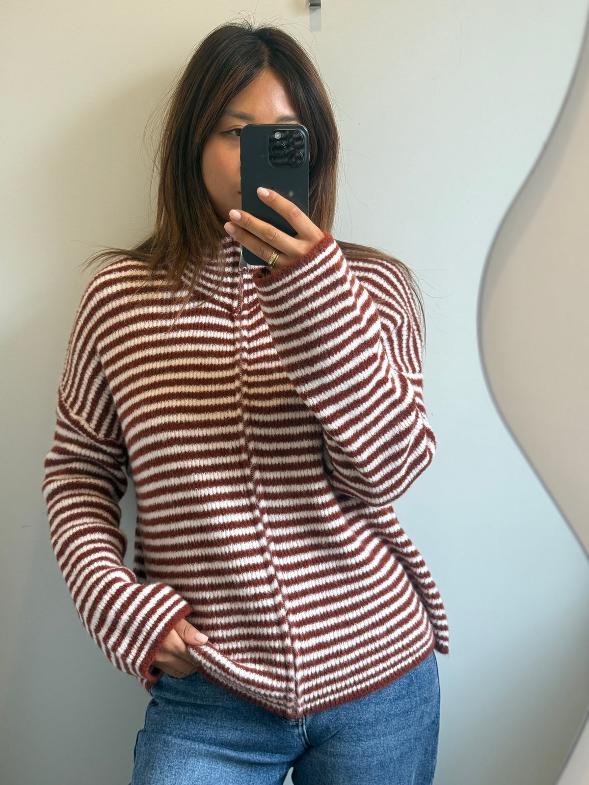 Zip Cardigan auburn/weiß