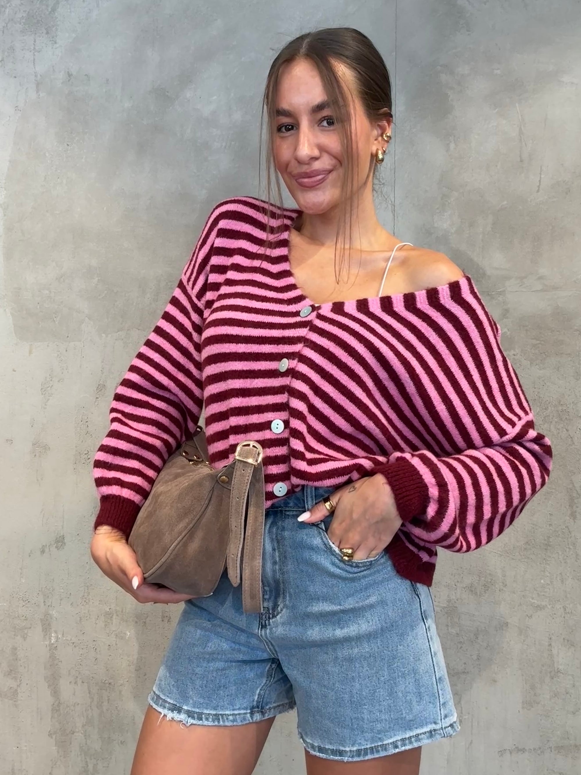 Stripe Cardigan bordeaux/pink