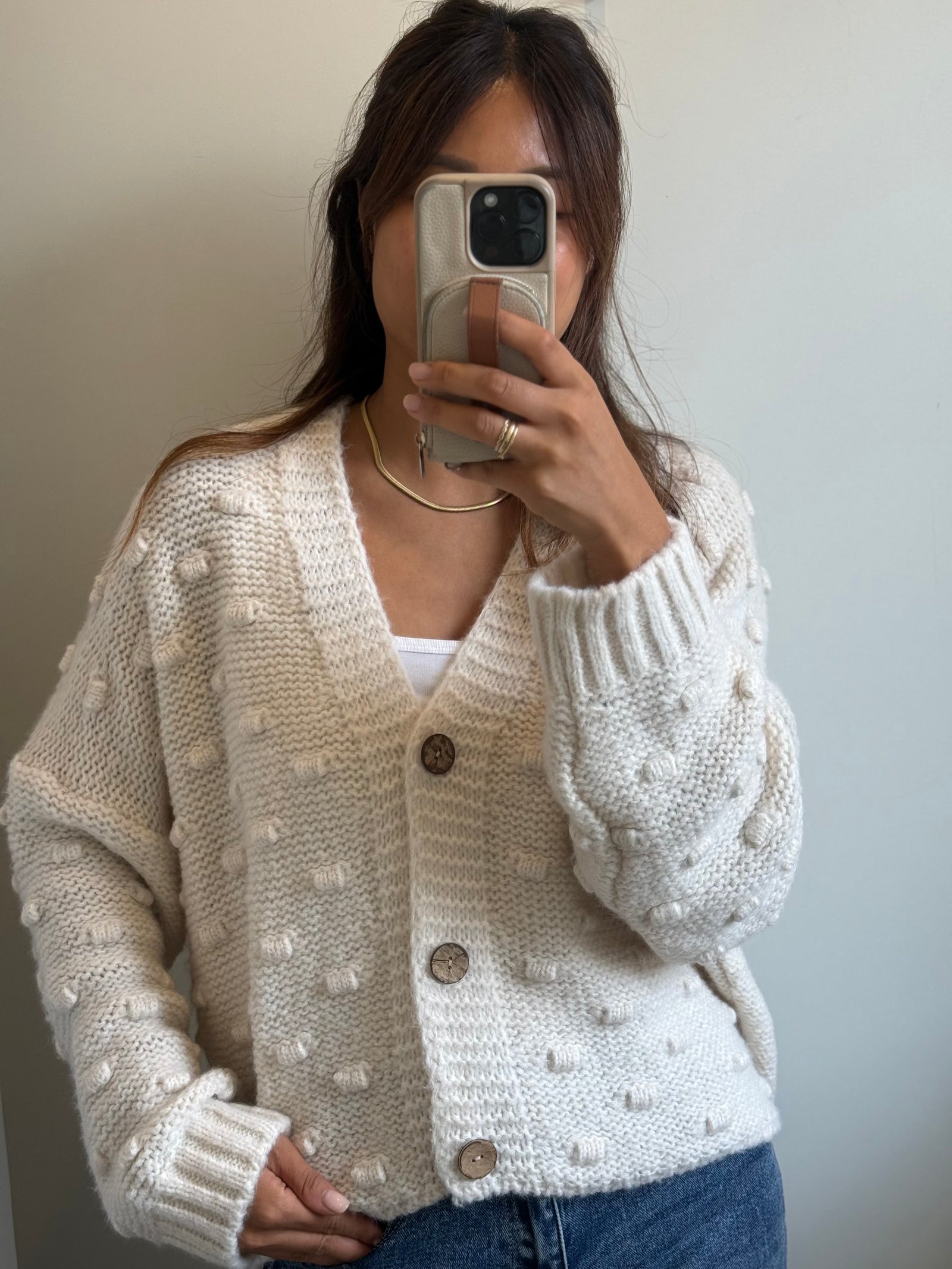 Strukturcardigan creme