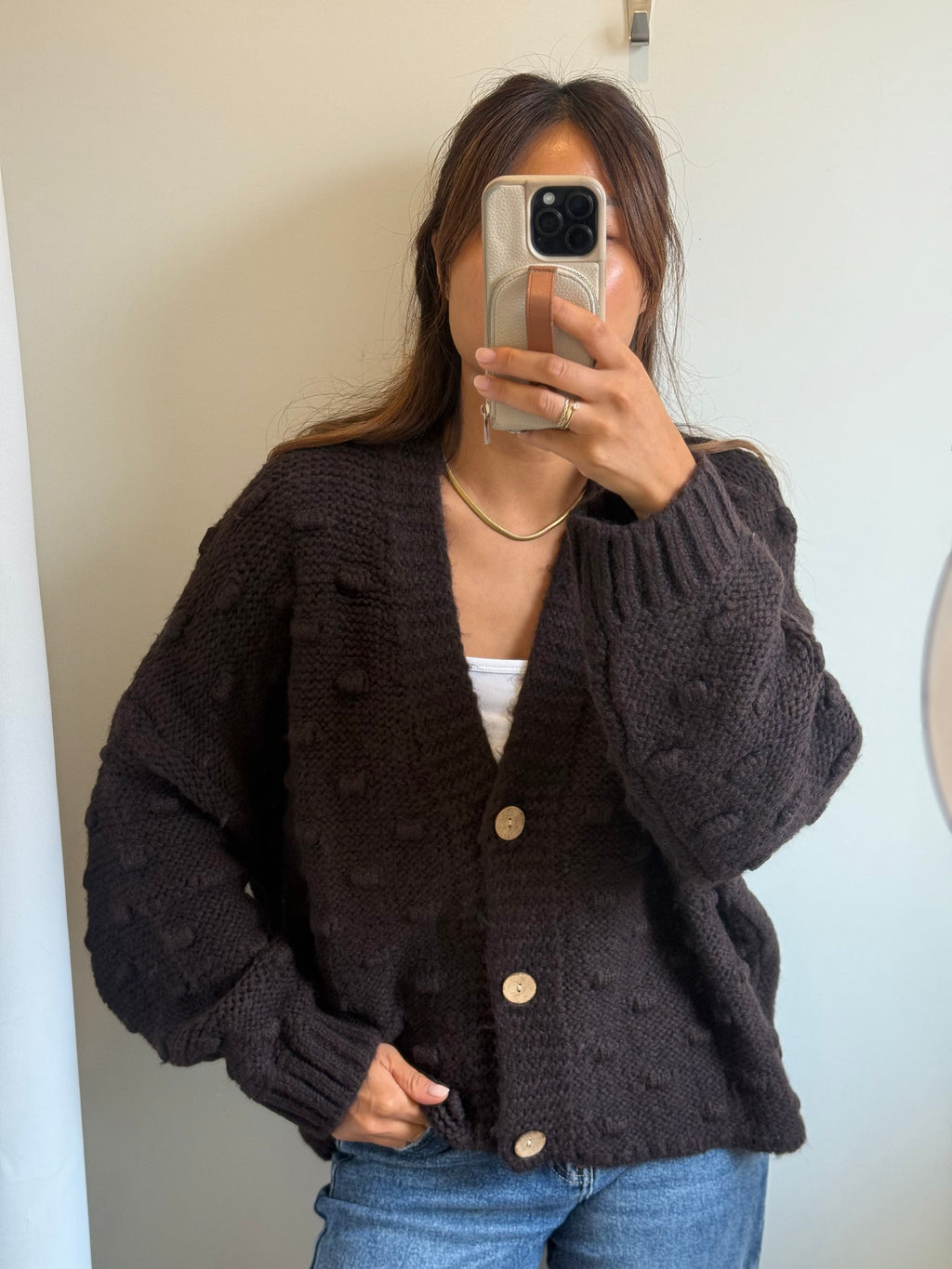 Strukturcardigan braun