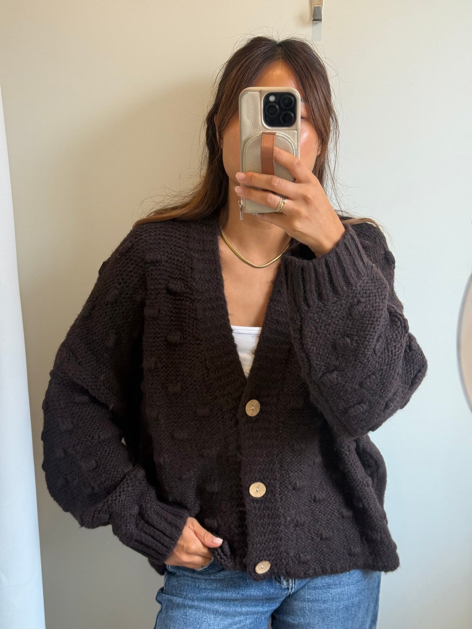Strukturcardigan braun