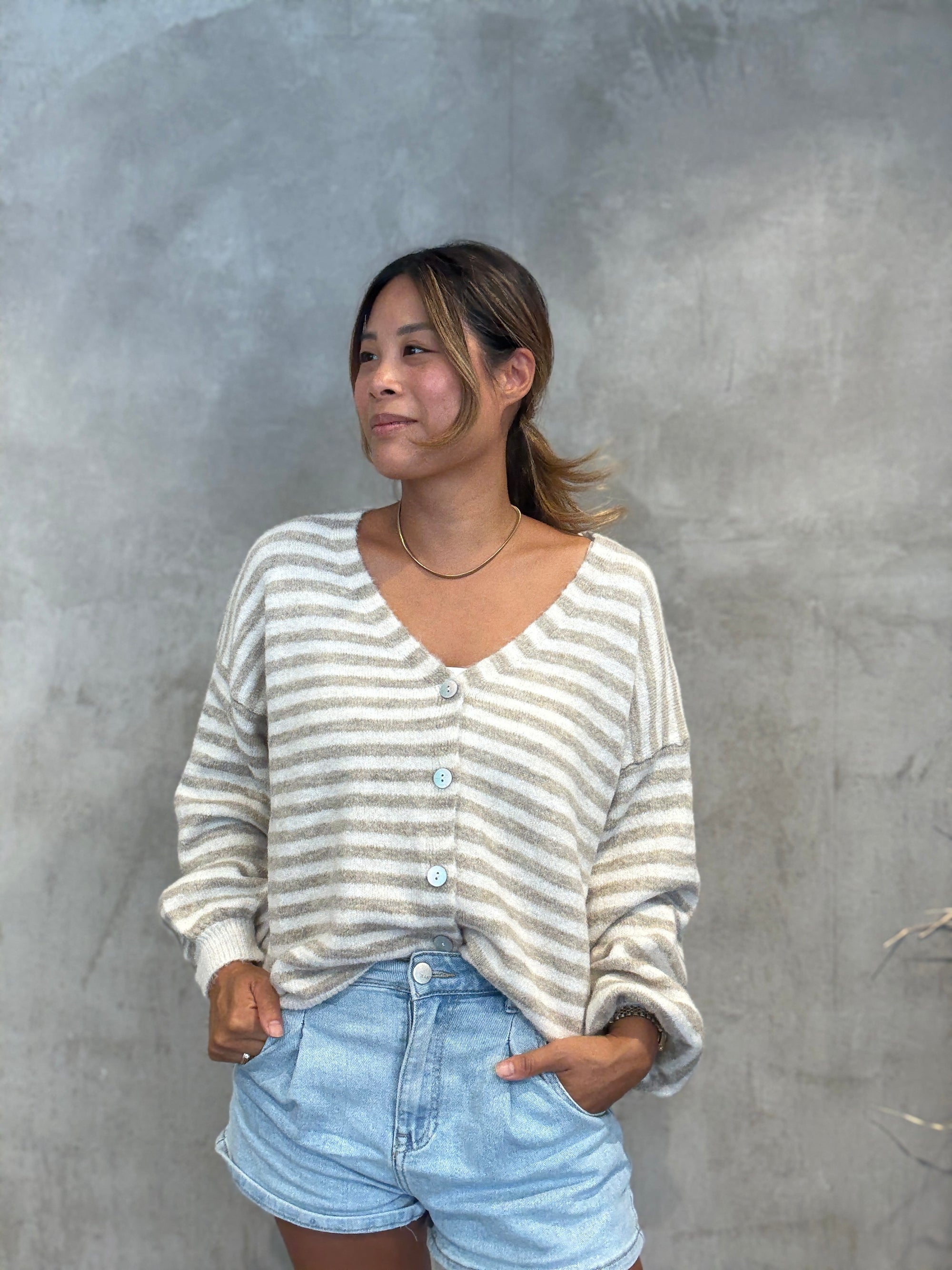 Stripe Cardigan beige/creme