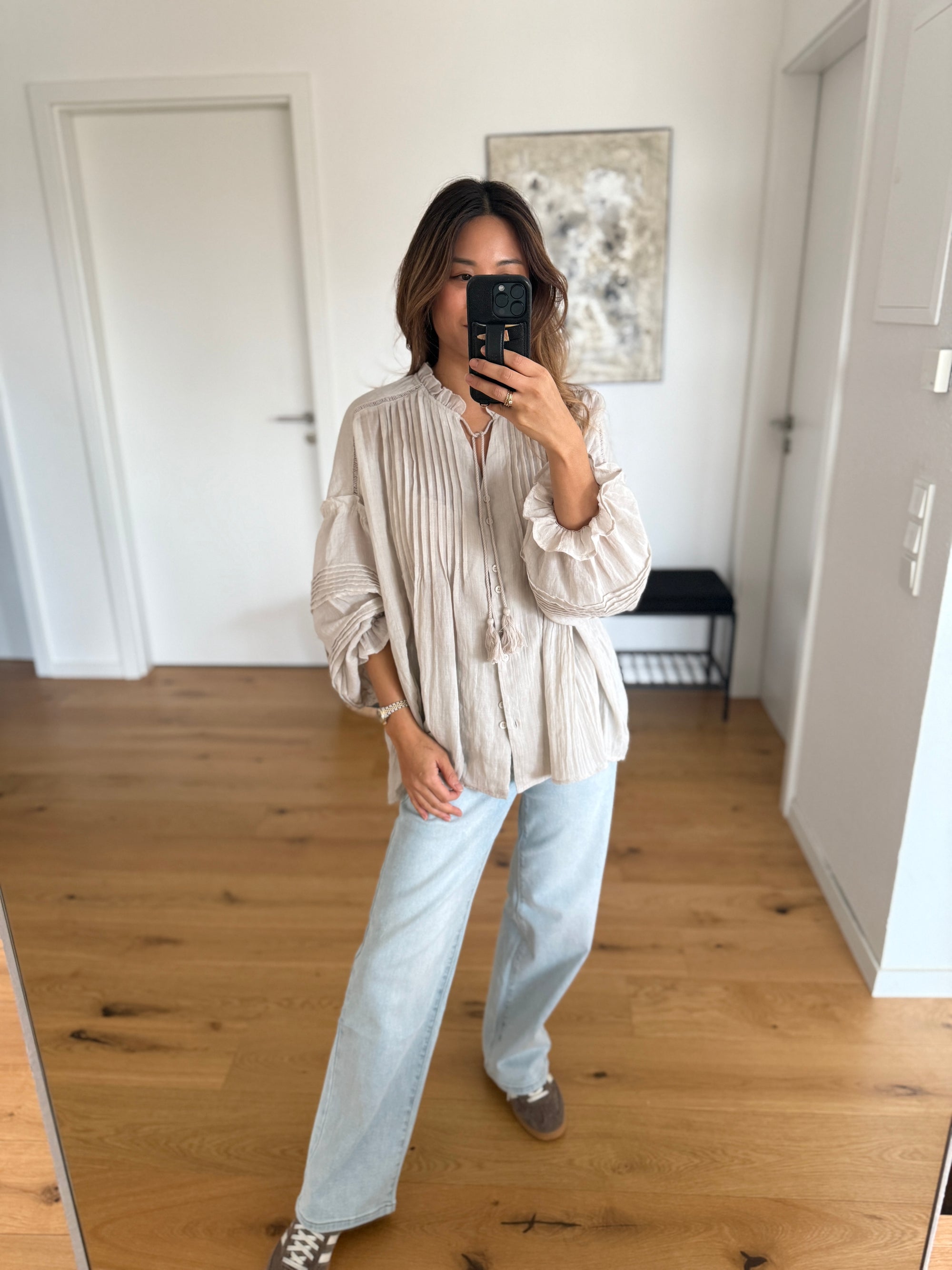 Boho Bluse Rüschen Creme