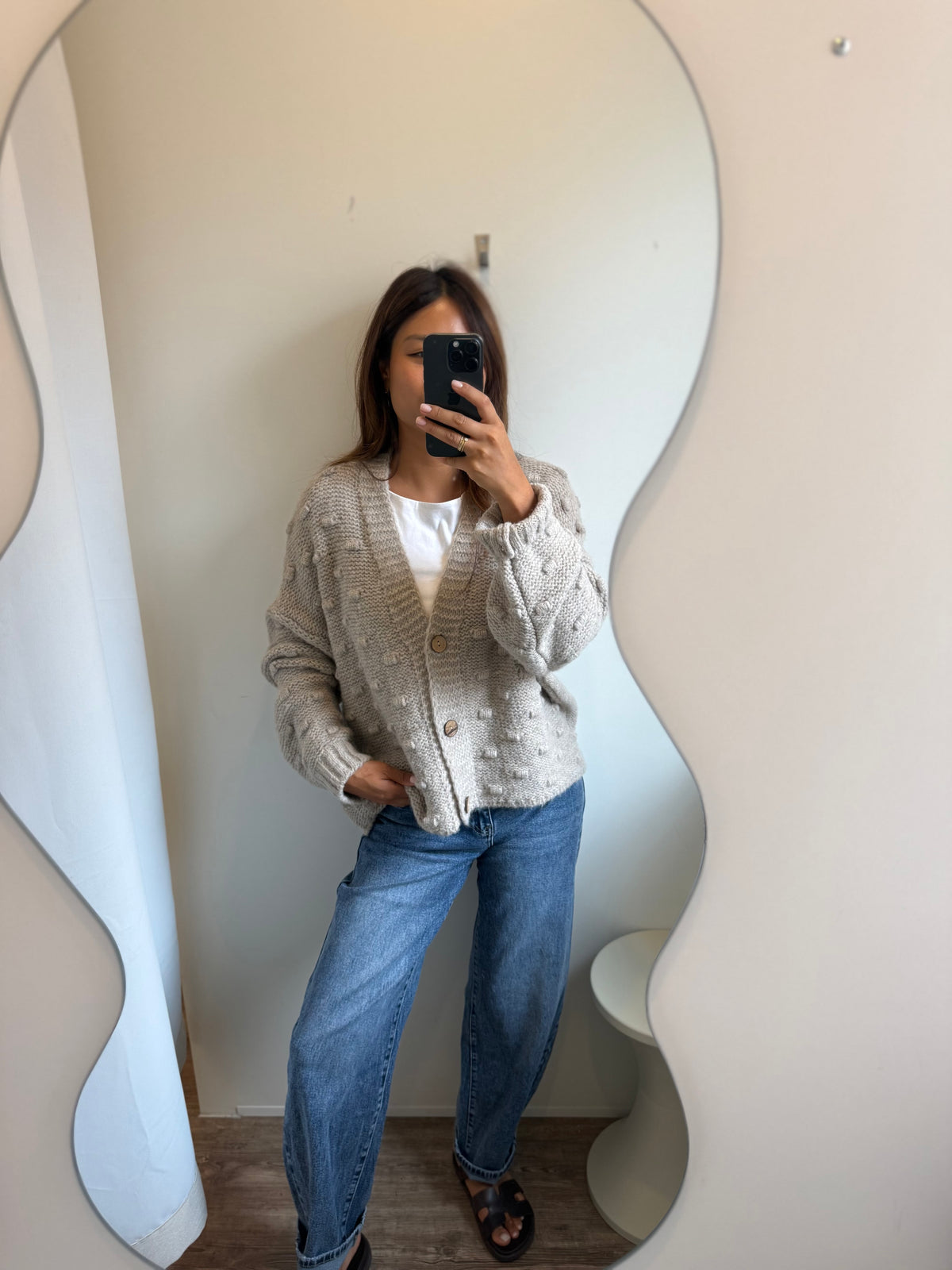 Strukturcardigan taupe