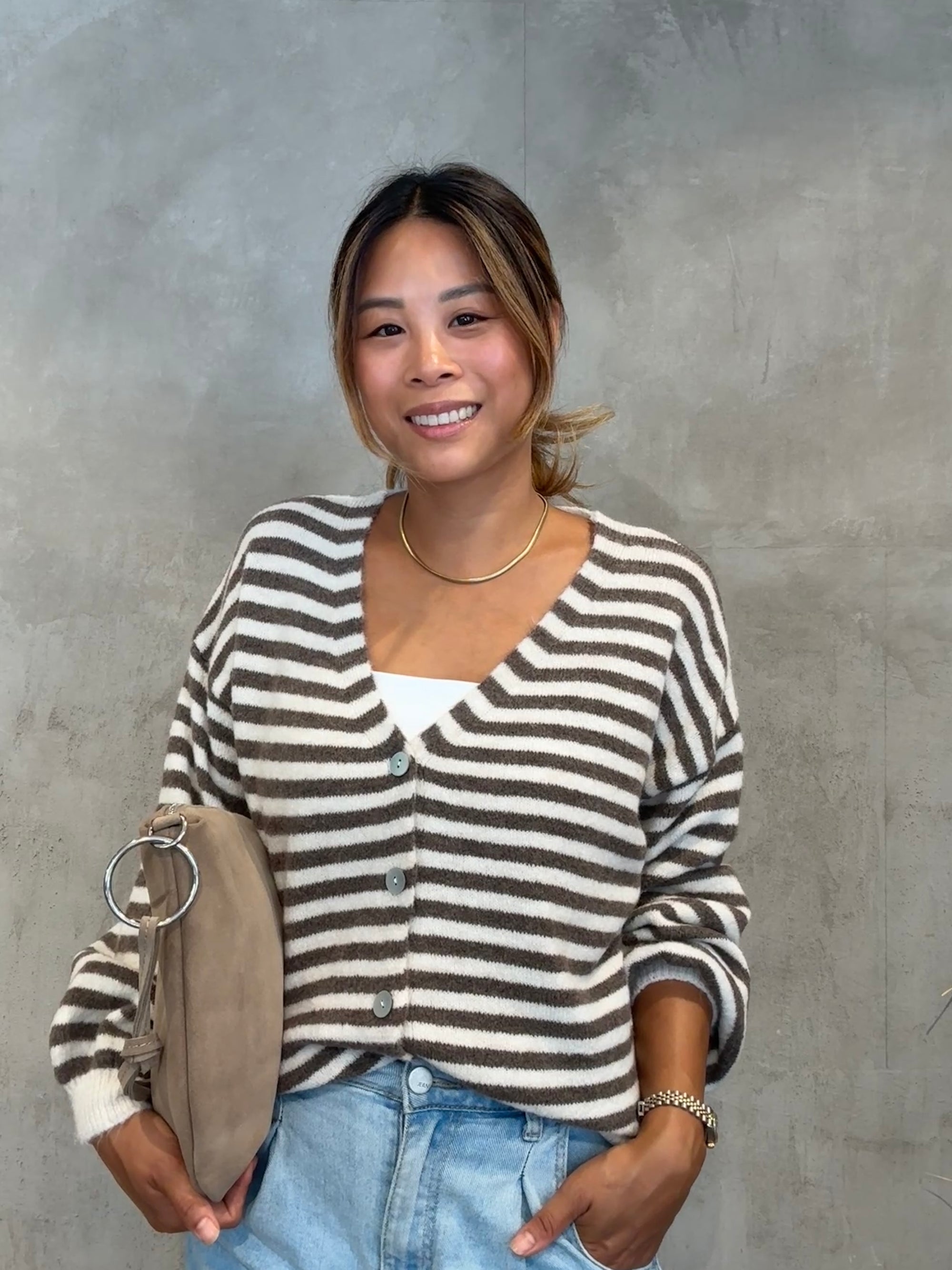 Stripe Cardigan taupe Creme