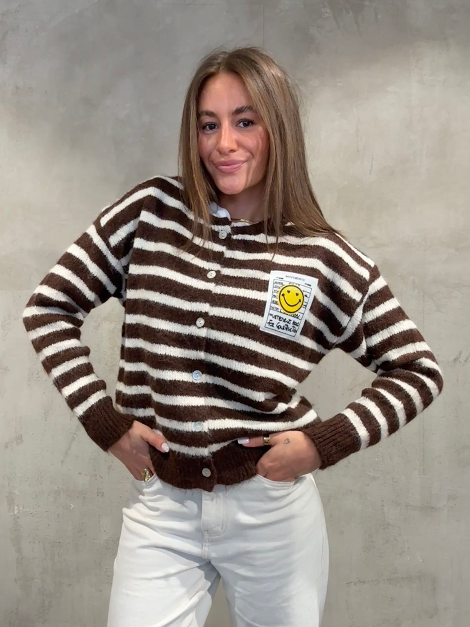 Smiley Cardigan Stripes brown/creme