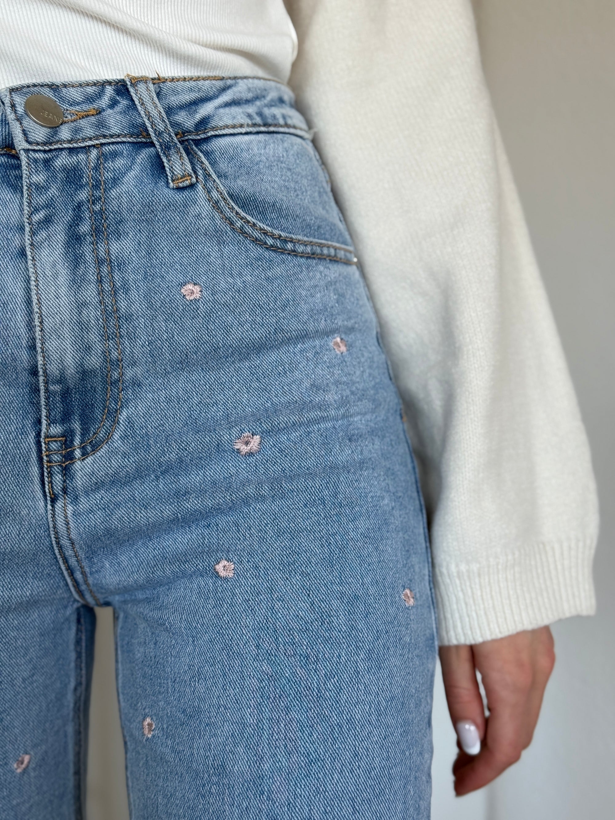 Straight Jeans Blumen rose