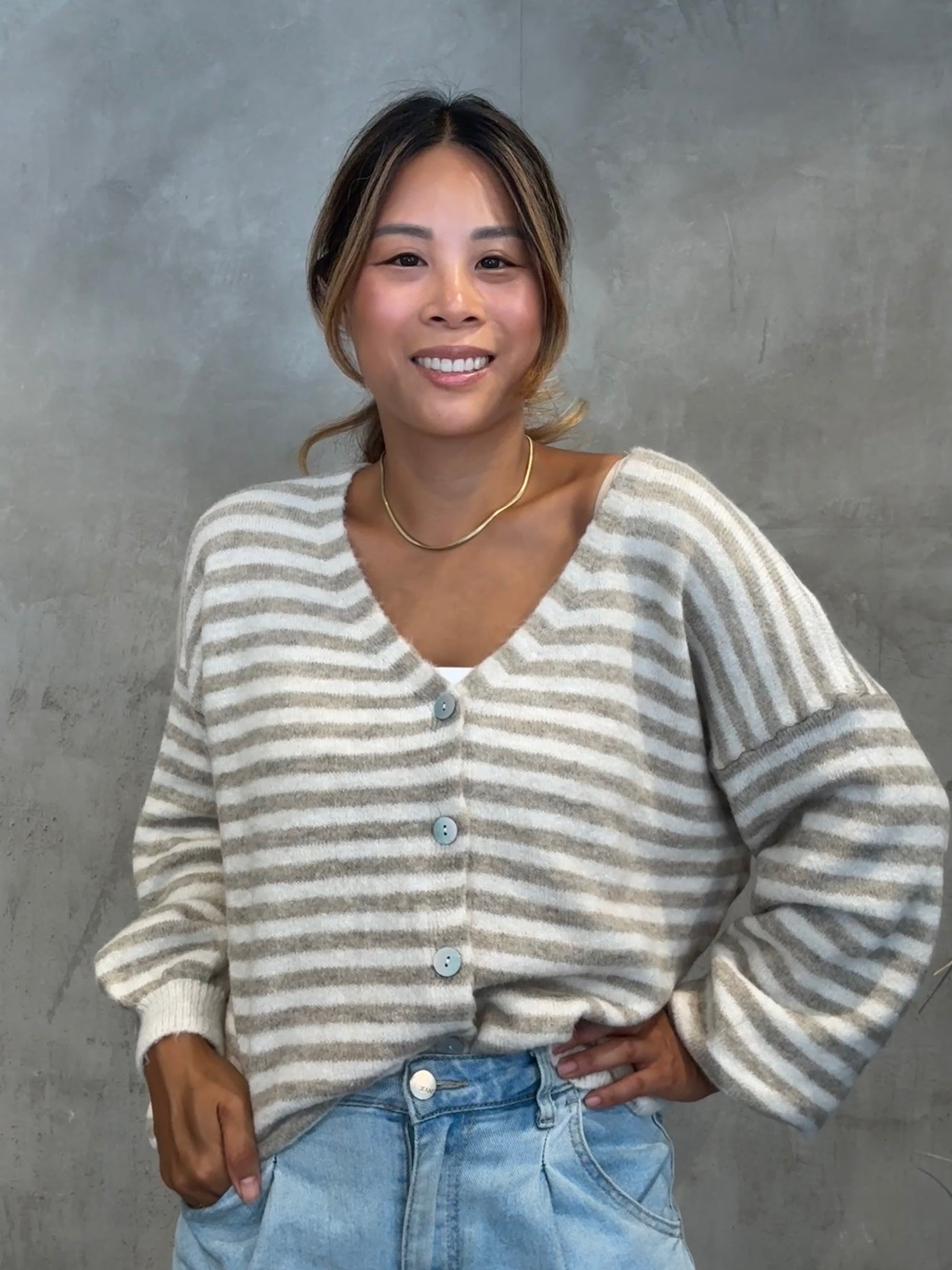 Stripe Cardigan beige/creme