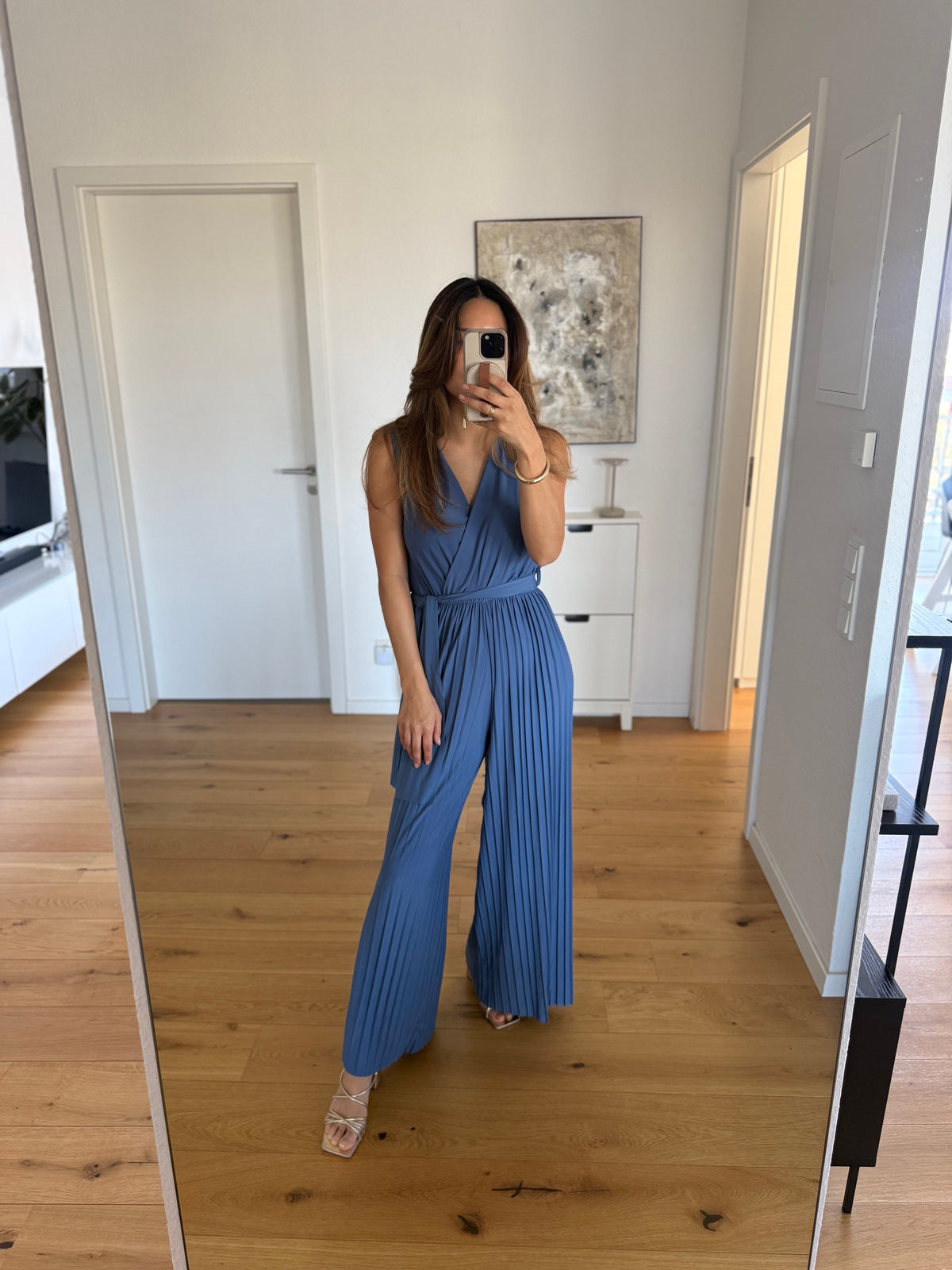 Plissee Jumpsuit jeansblau