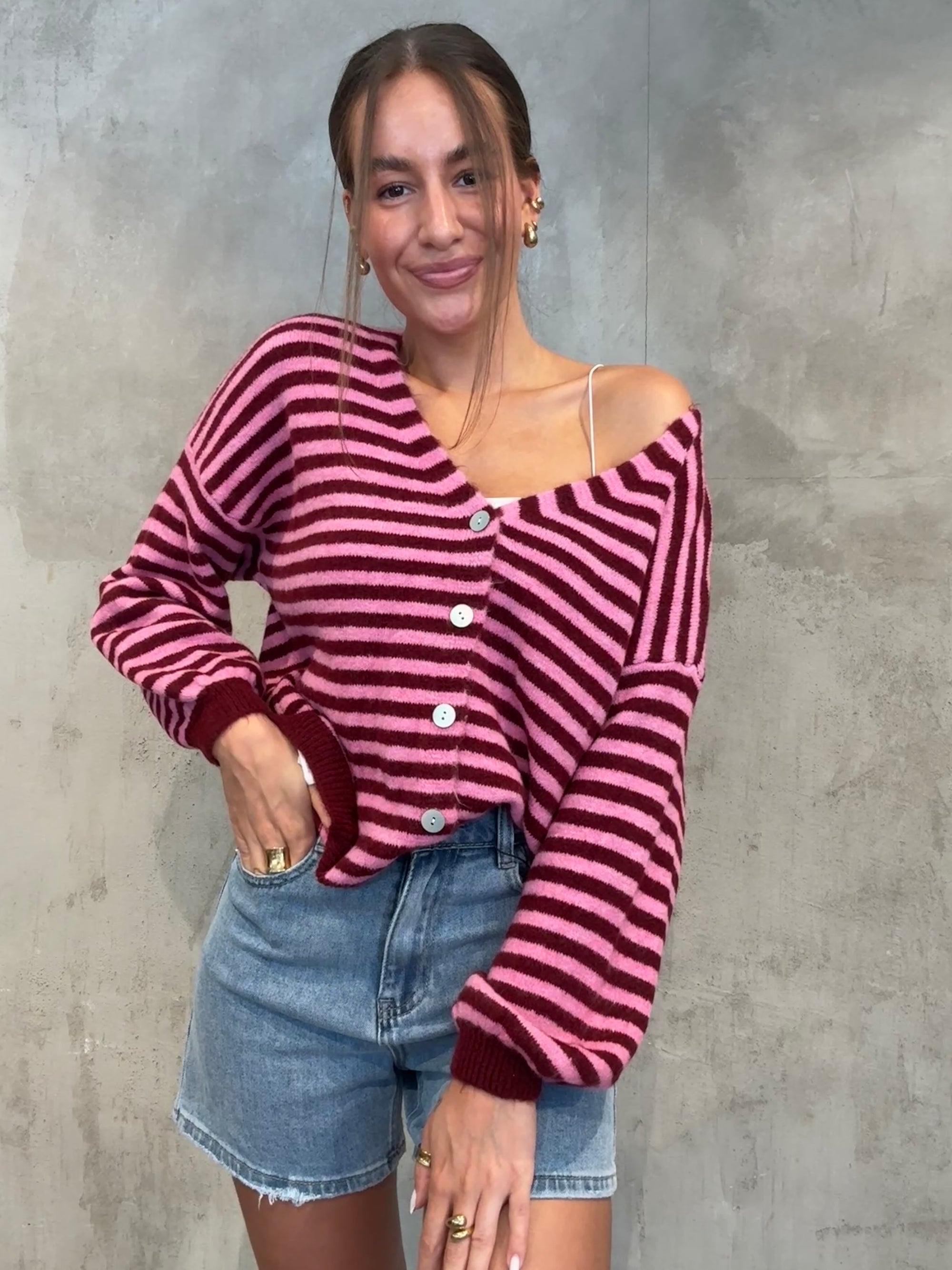 Stripe Cardigan bordeaux/pink