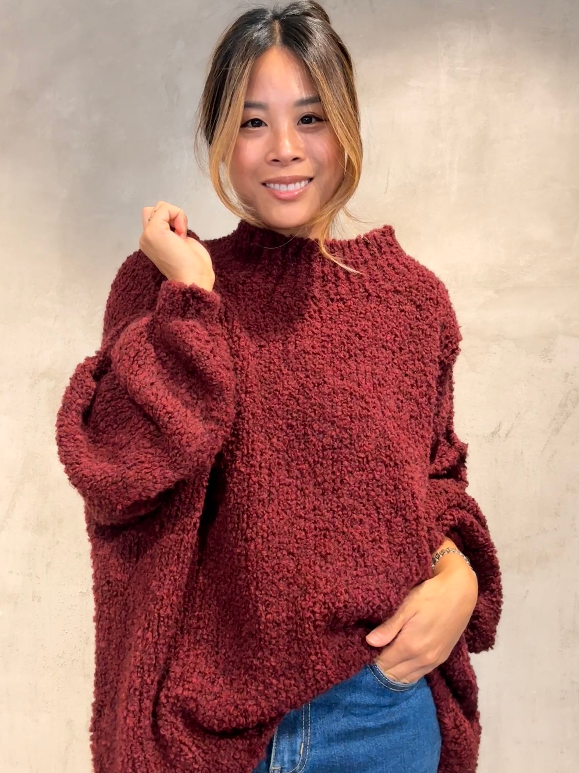 Bouclé Oversize Pullover bordeaux