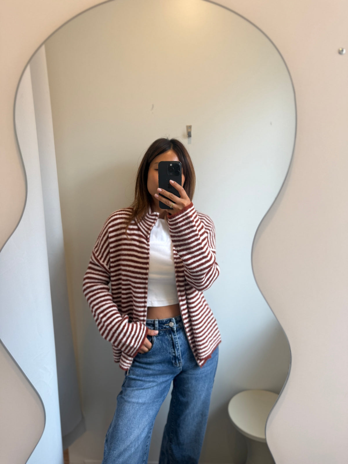 Zip Cardigan auburn/weiß