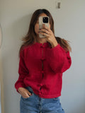 knitted Button Cardigan red