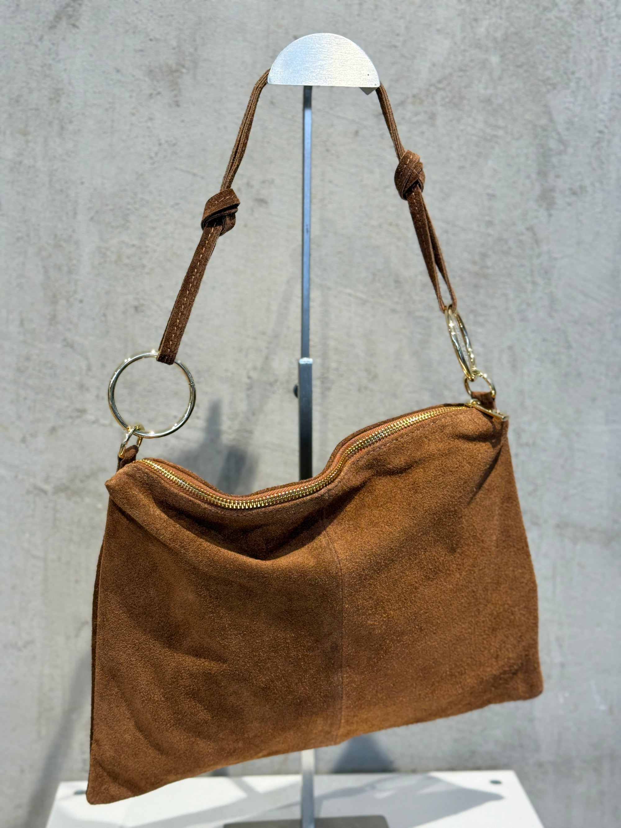 Wildledertasche Ring Cognac
