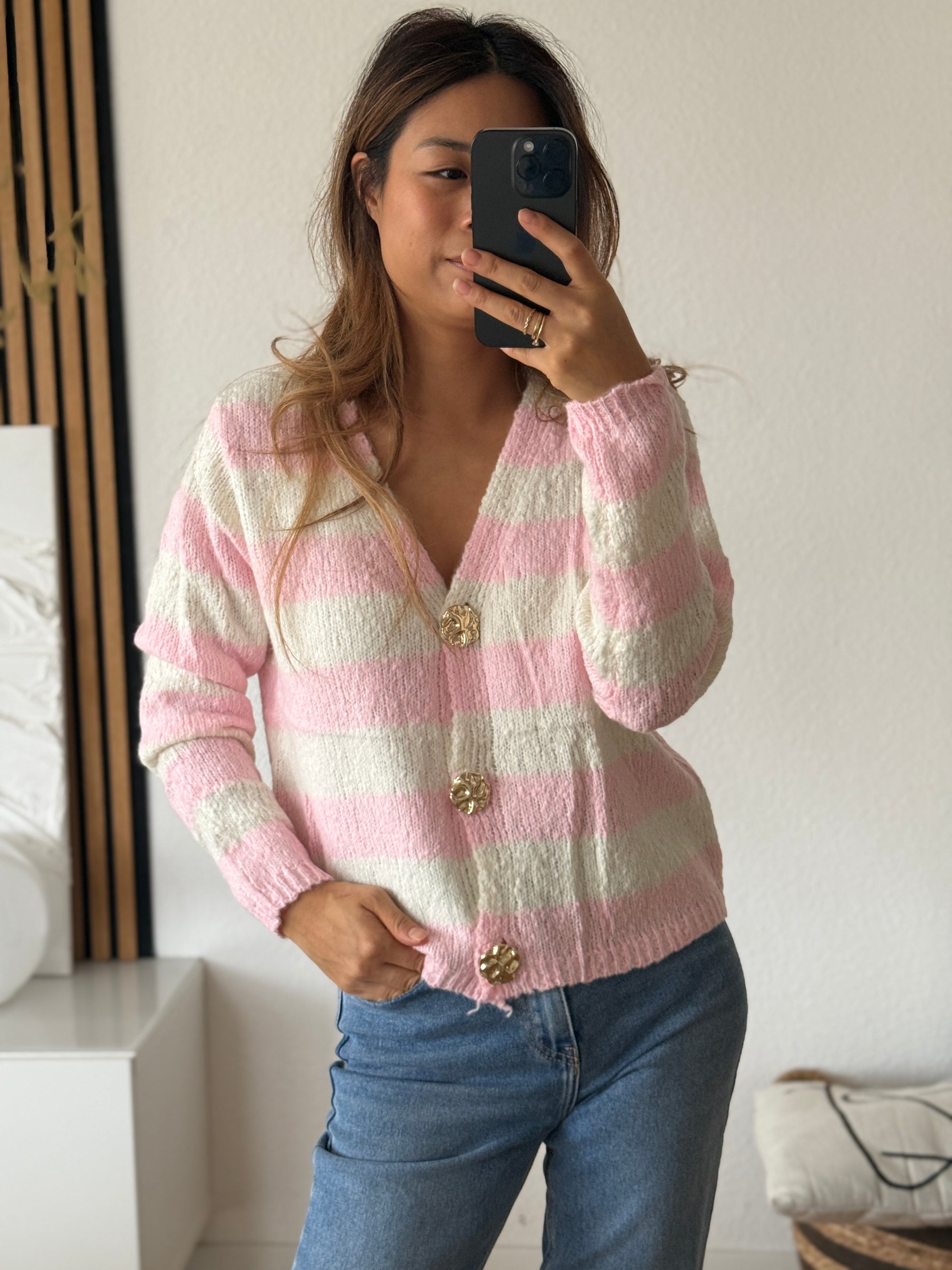 Strickjacke Stripe rosa