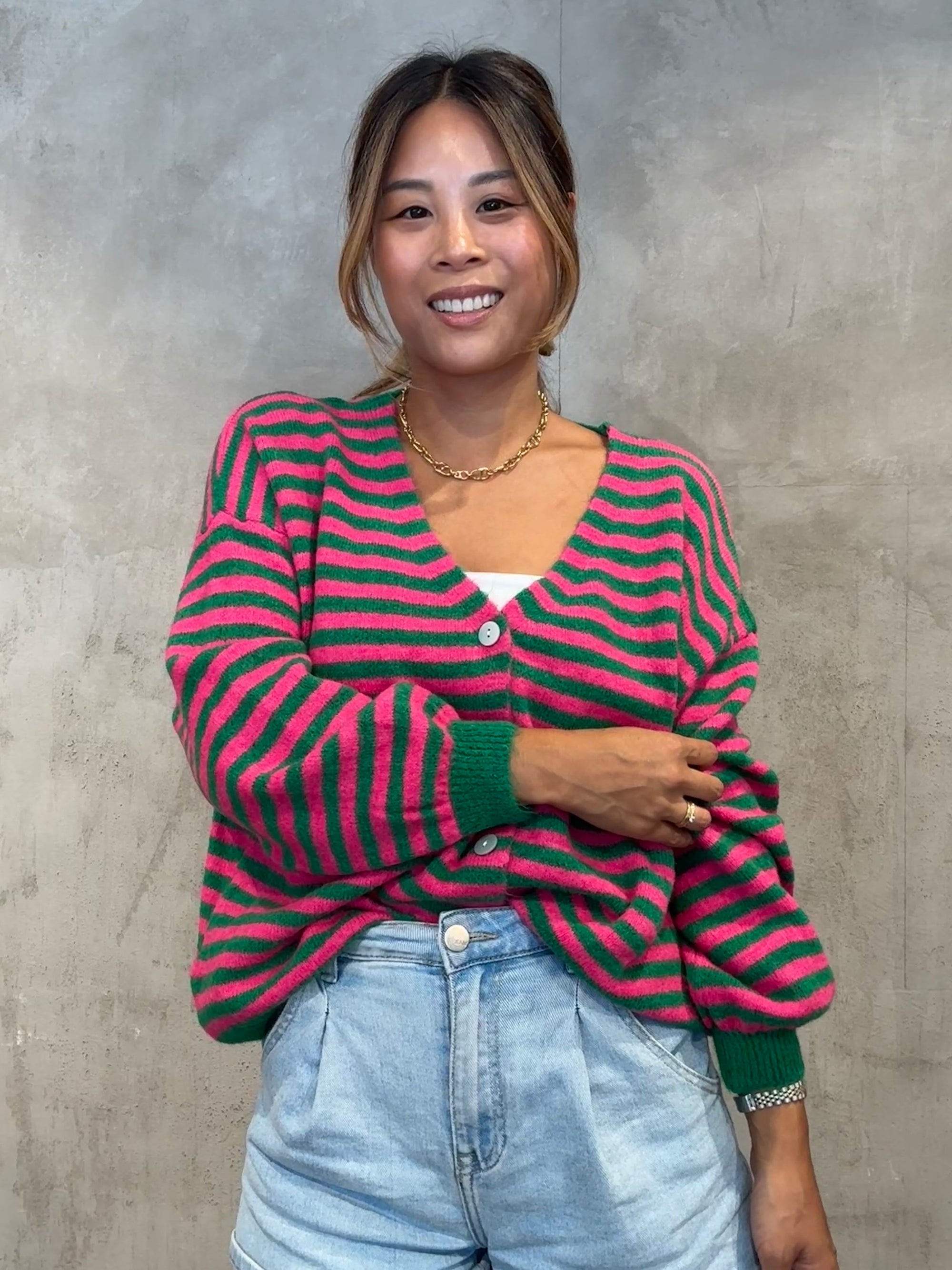 Stripe Cardigan pink/green