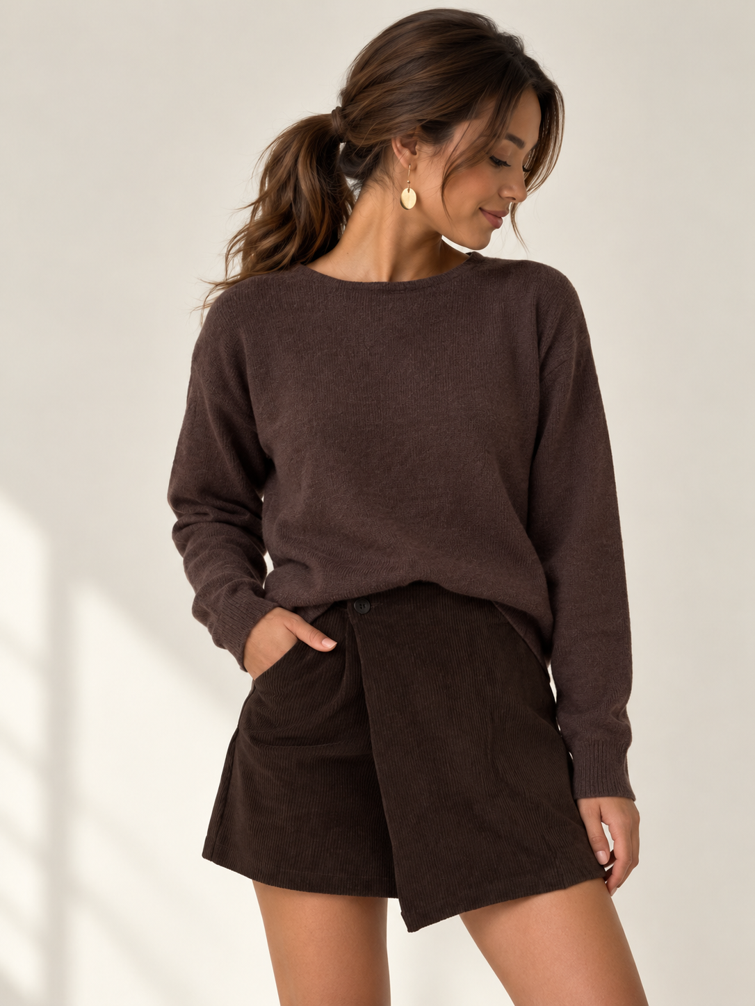 Lace-Back Pullover Brown