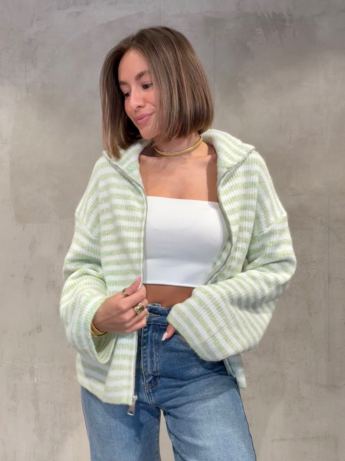 Zip Cardigan matchagreen