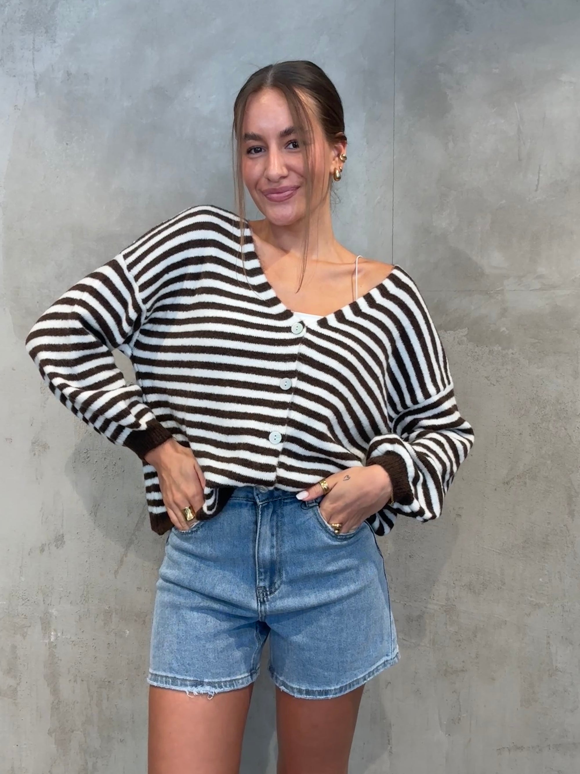Stripe Cardigan Brown/white