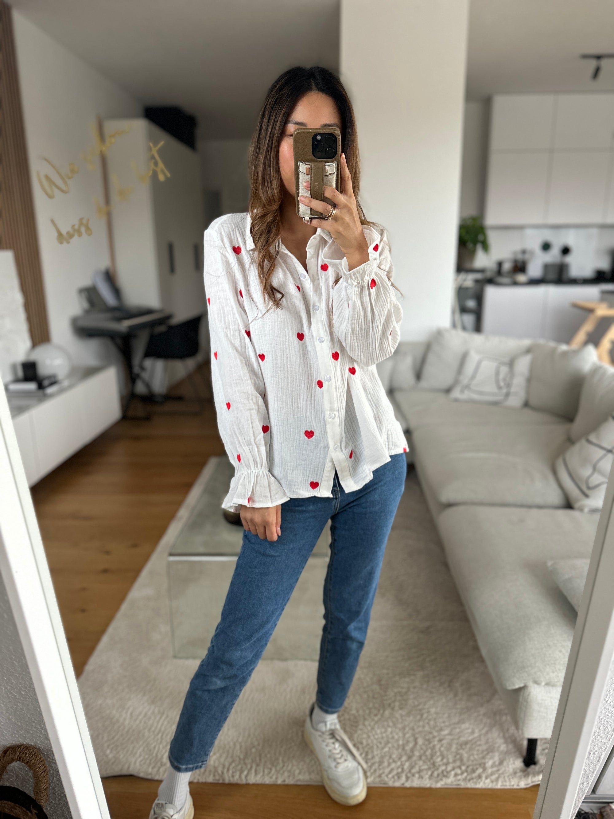 Musselinbluse Herz rot