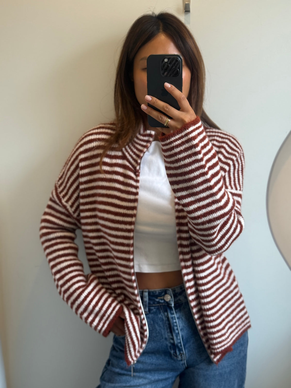 Zip Cardigan auburn/weiß