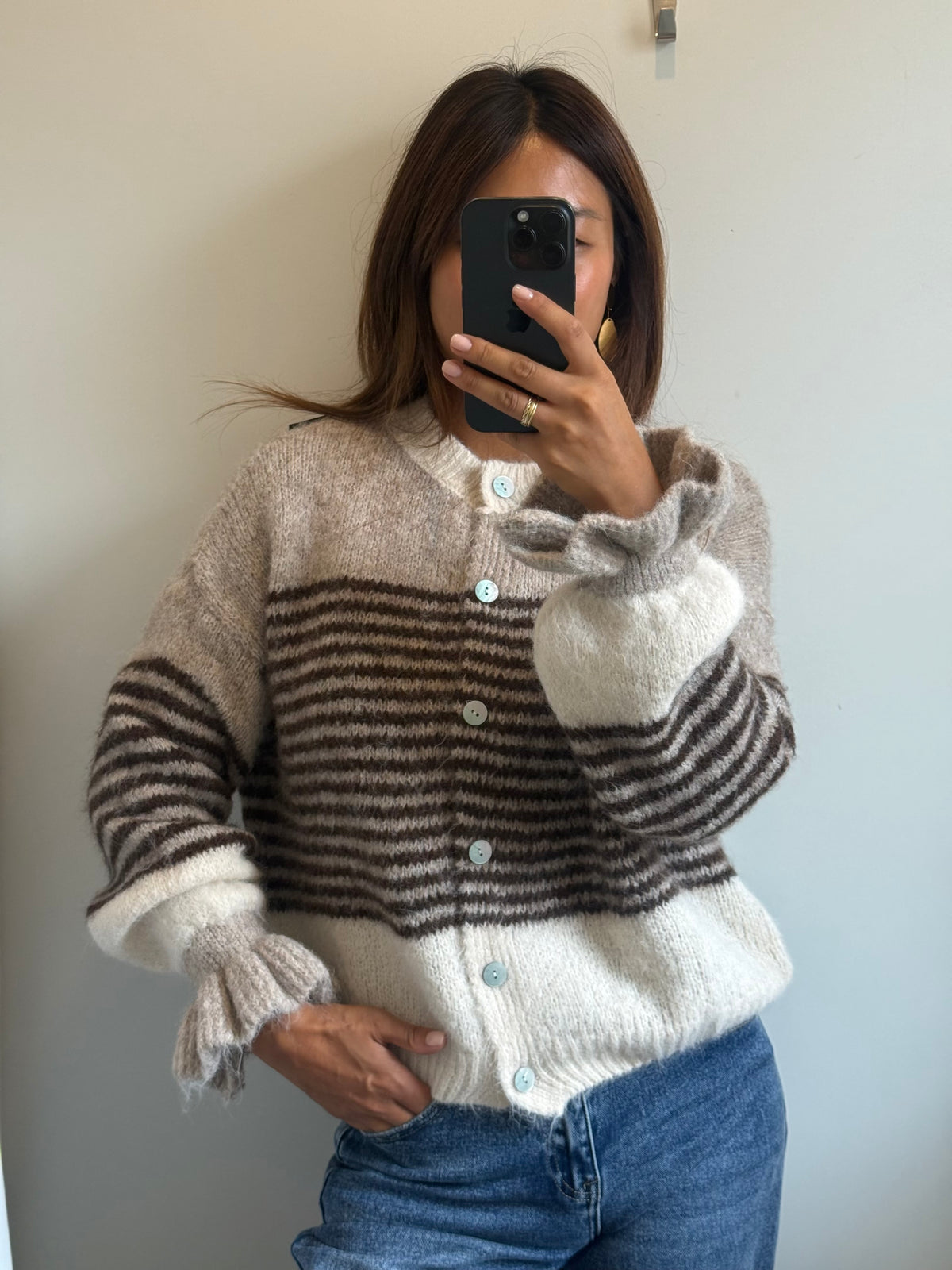 Stripe Rüschen Cardigan