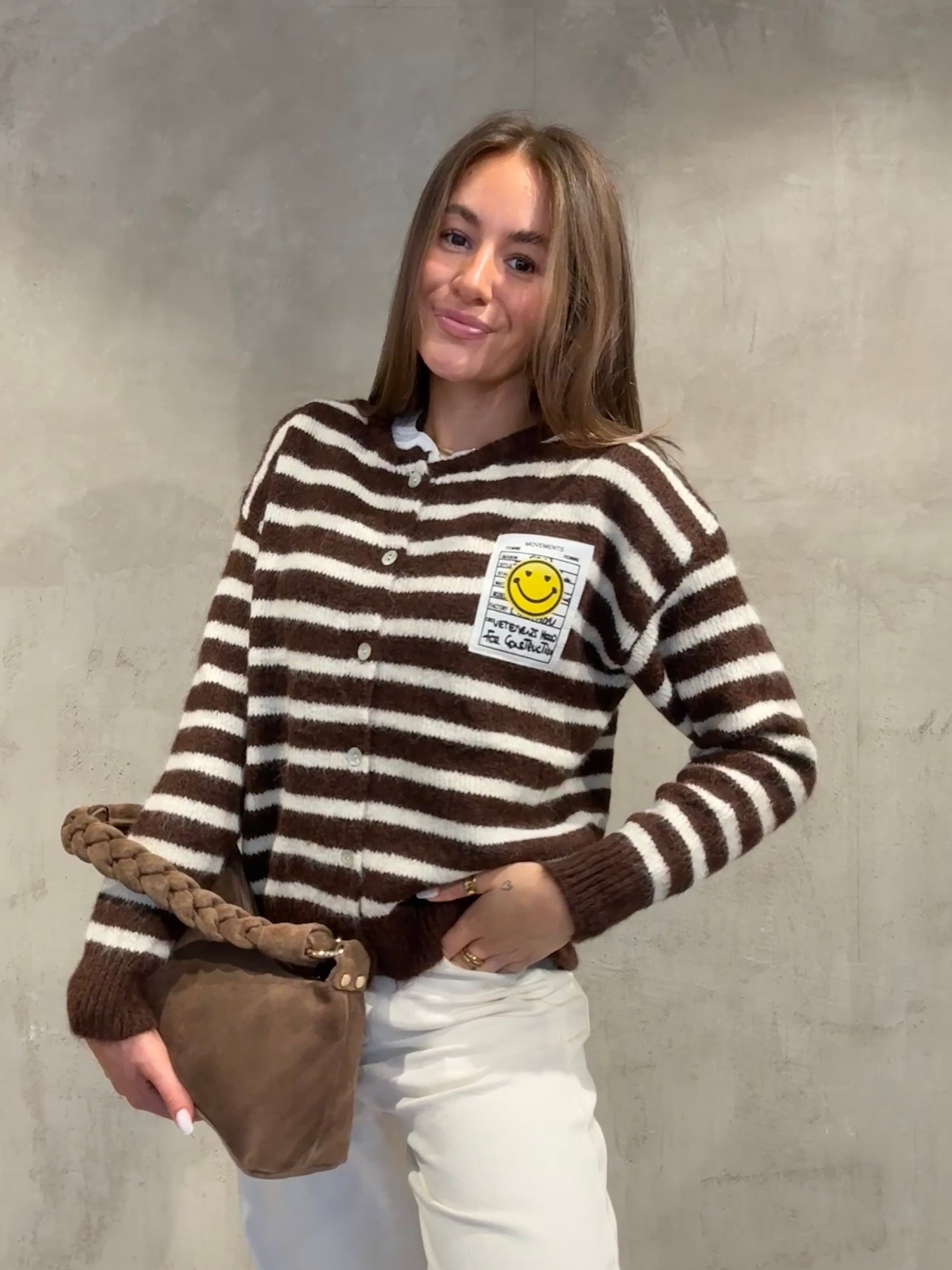 Smiley Cardigan Stripes brown/creme