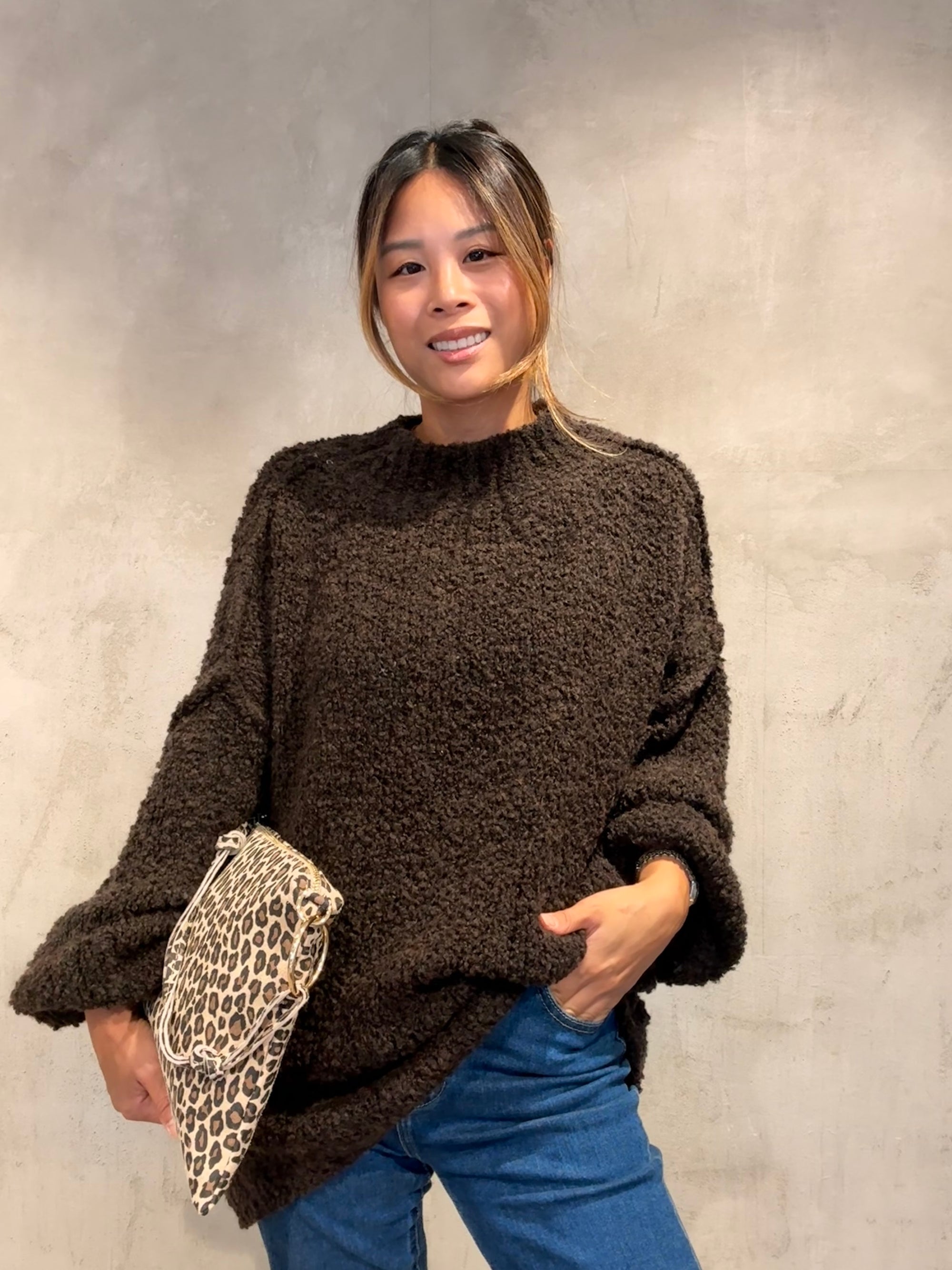 Bouclé Oversize Pullover schoko