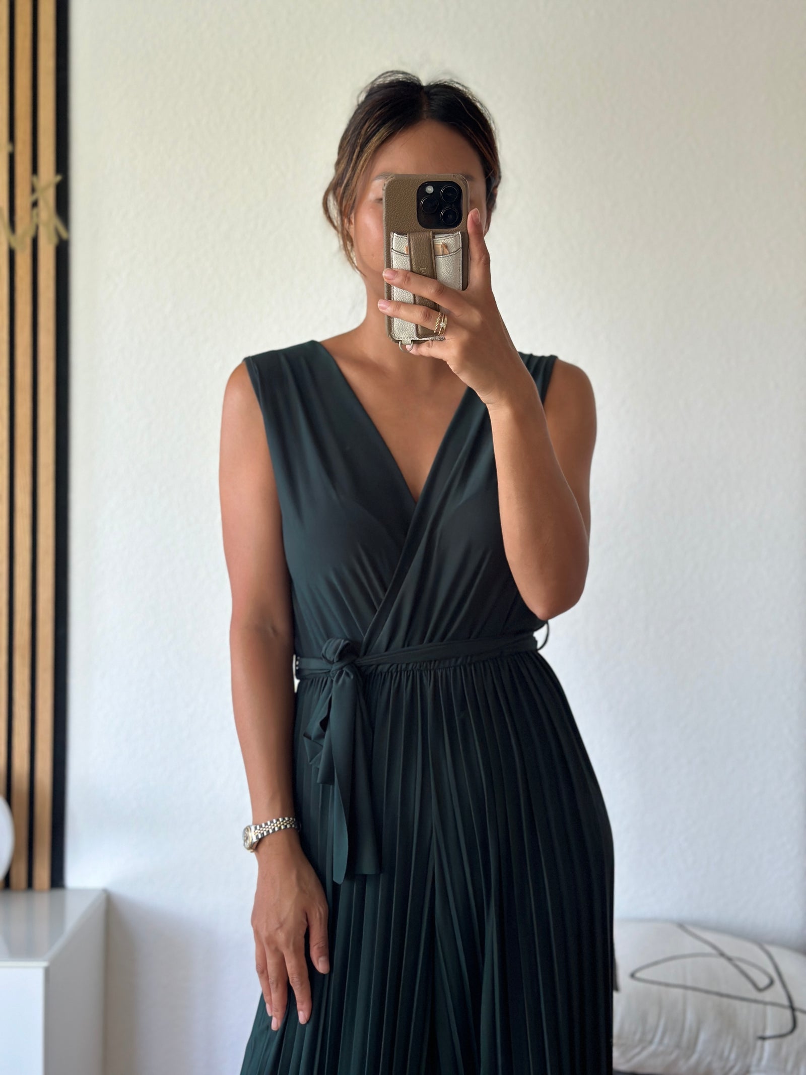 Plissee Jumpsuit tannengrün