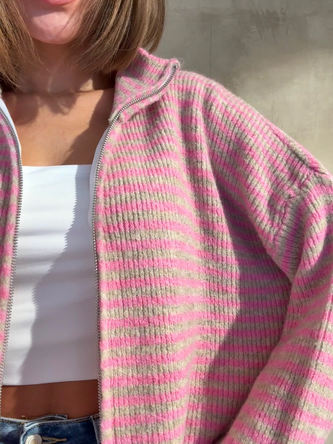 Zip Cardigan pink/ taupe