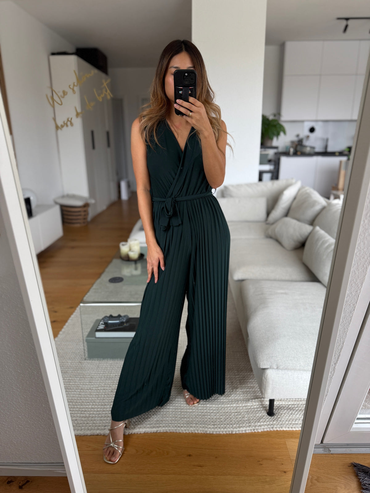 Plissee Jumpsuit tannengrün