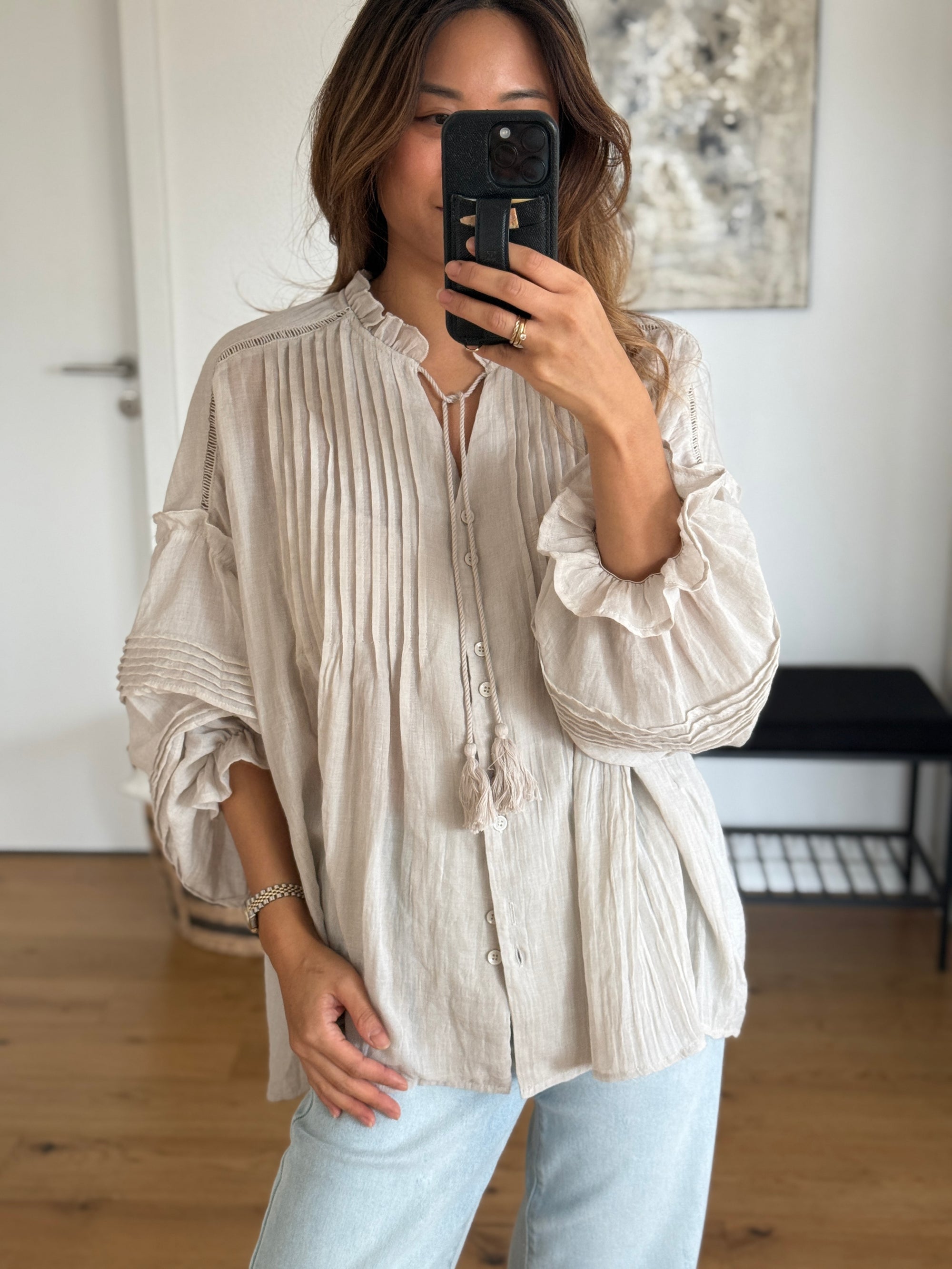 Boho Bluse Rüschen Creme