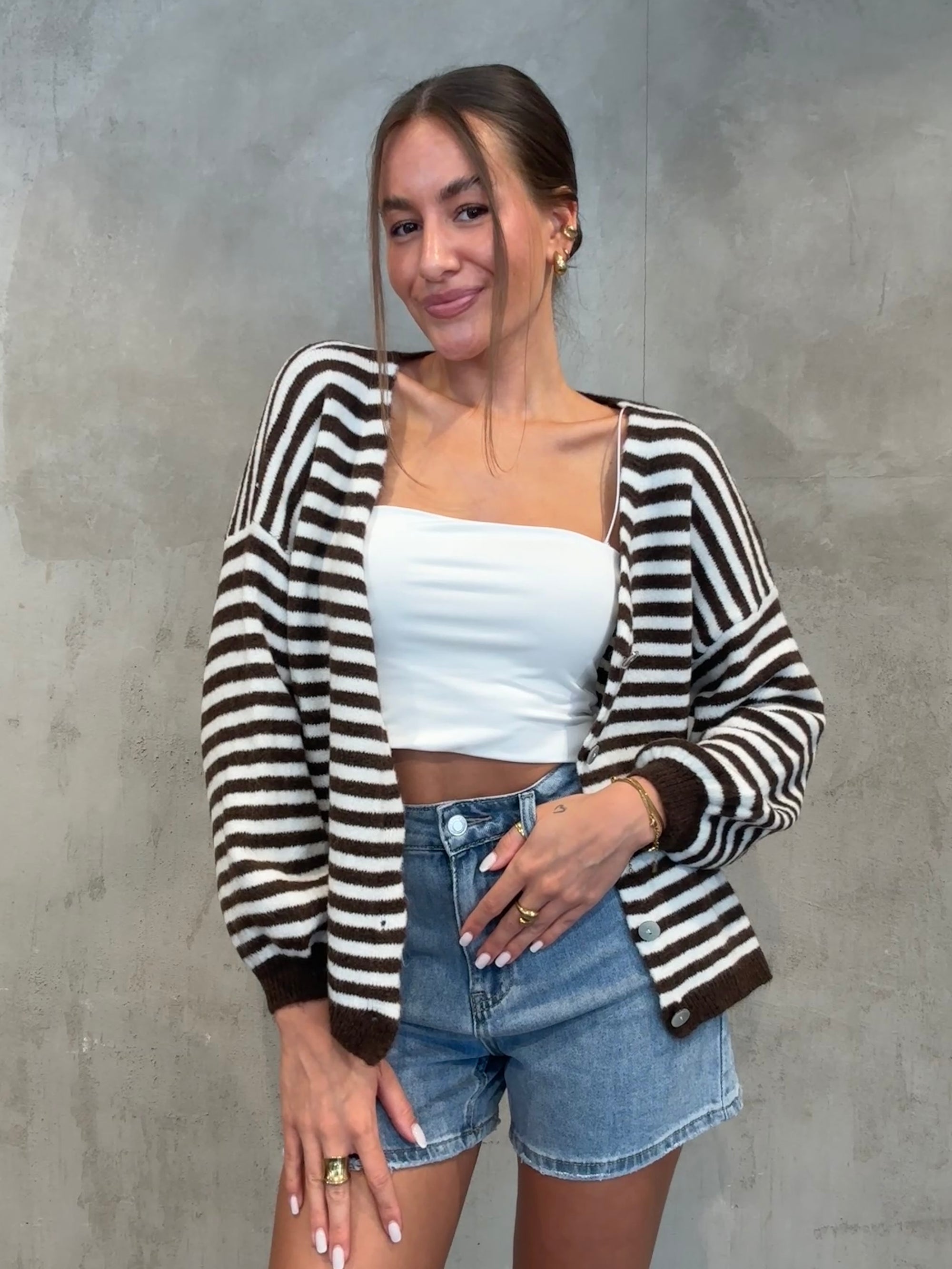 Stripe Cardigan Brown/white