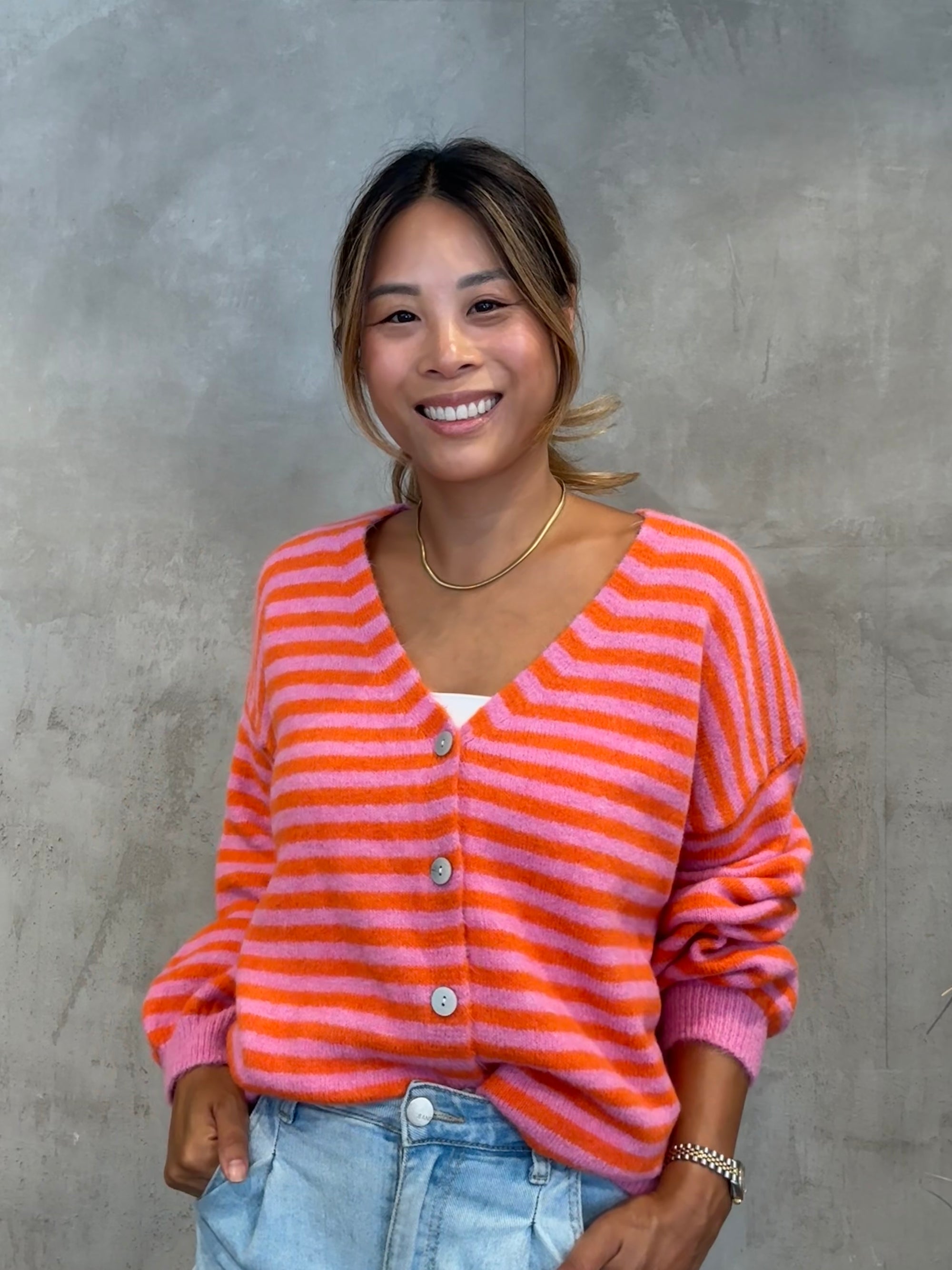 Stripe Cardigan pink/orange