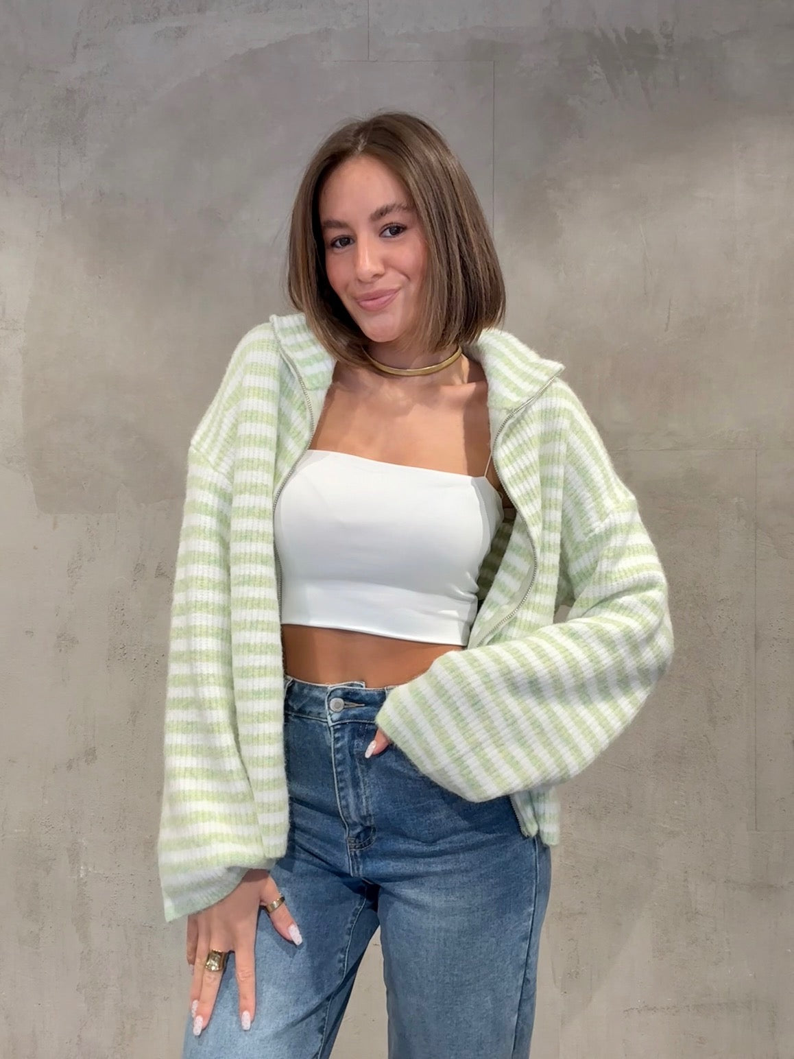 Zip Cardigan matchagreen