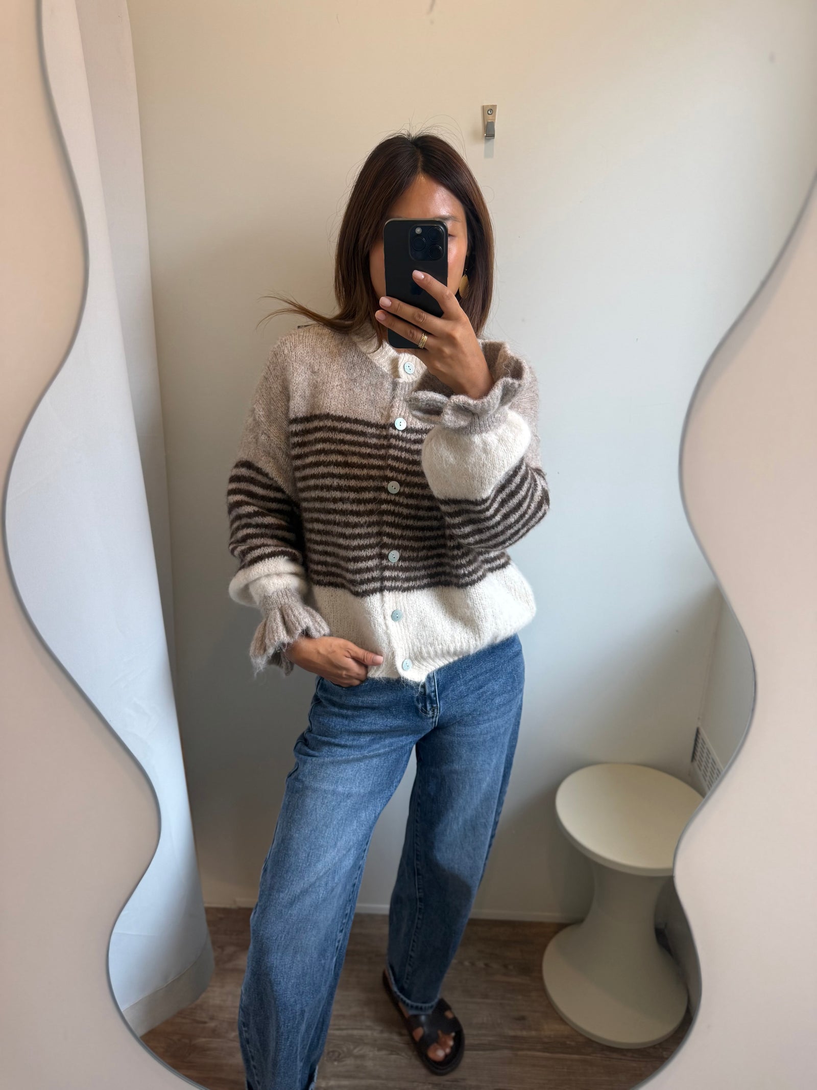 Stripe Rüschen Cardigan