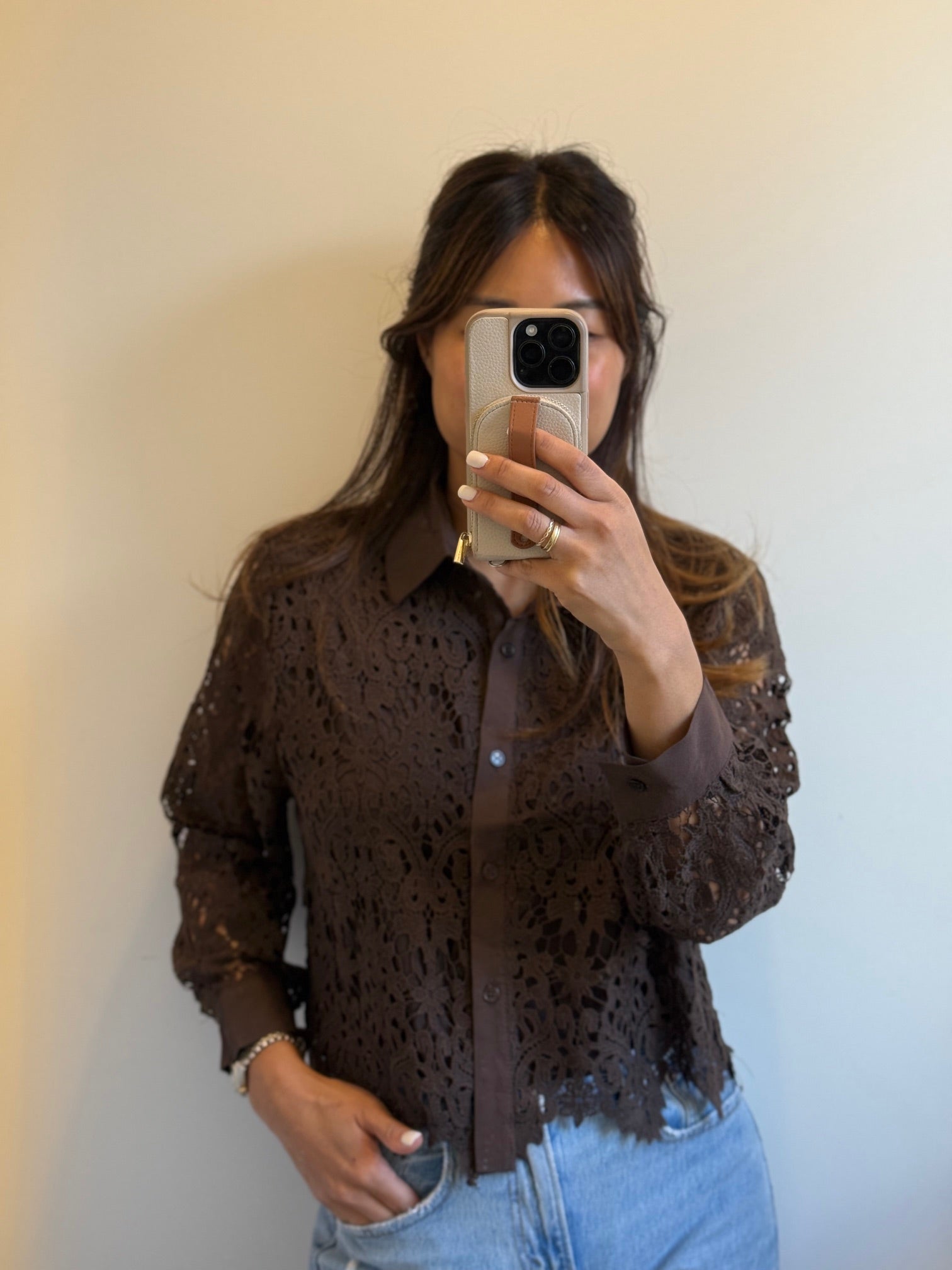 Spitzenbluse brown