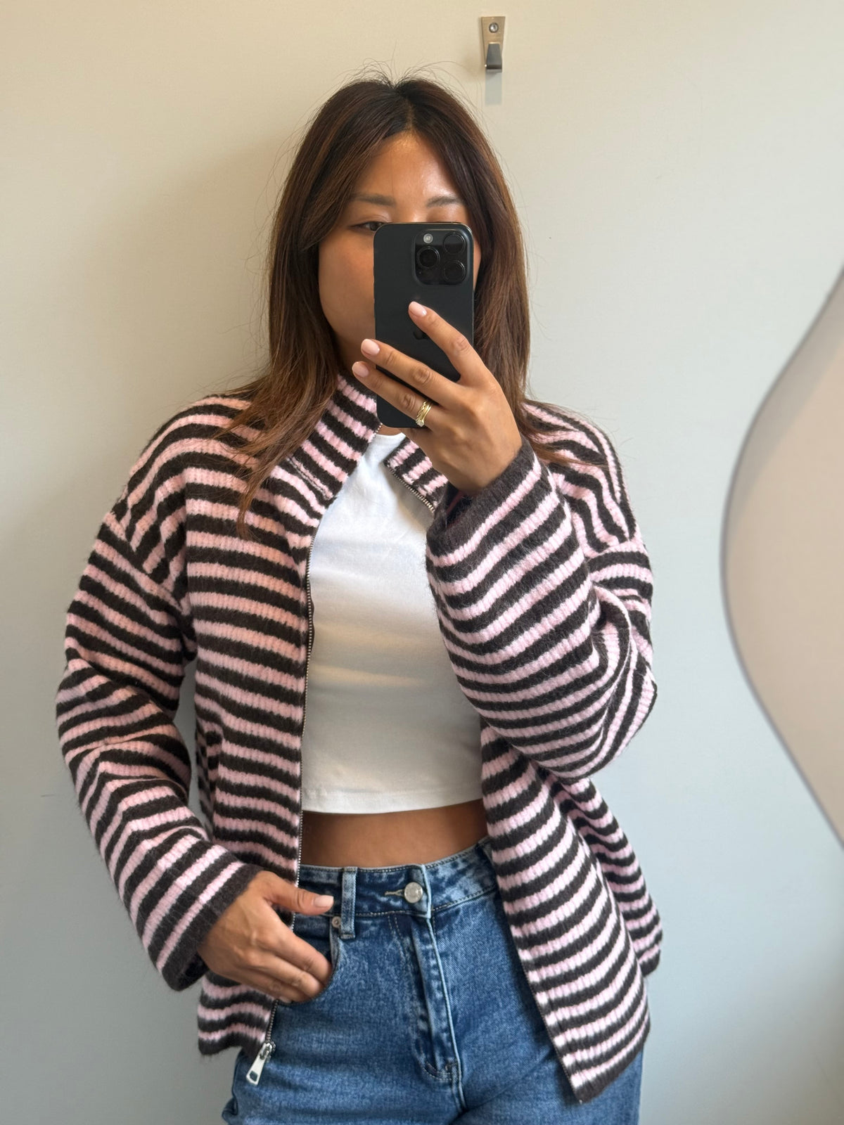 Zip Cardigan Braun/Rosa