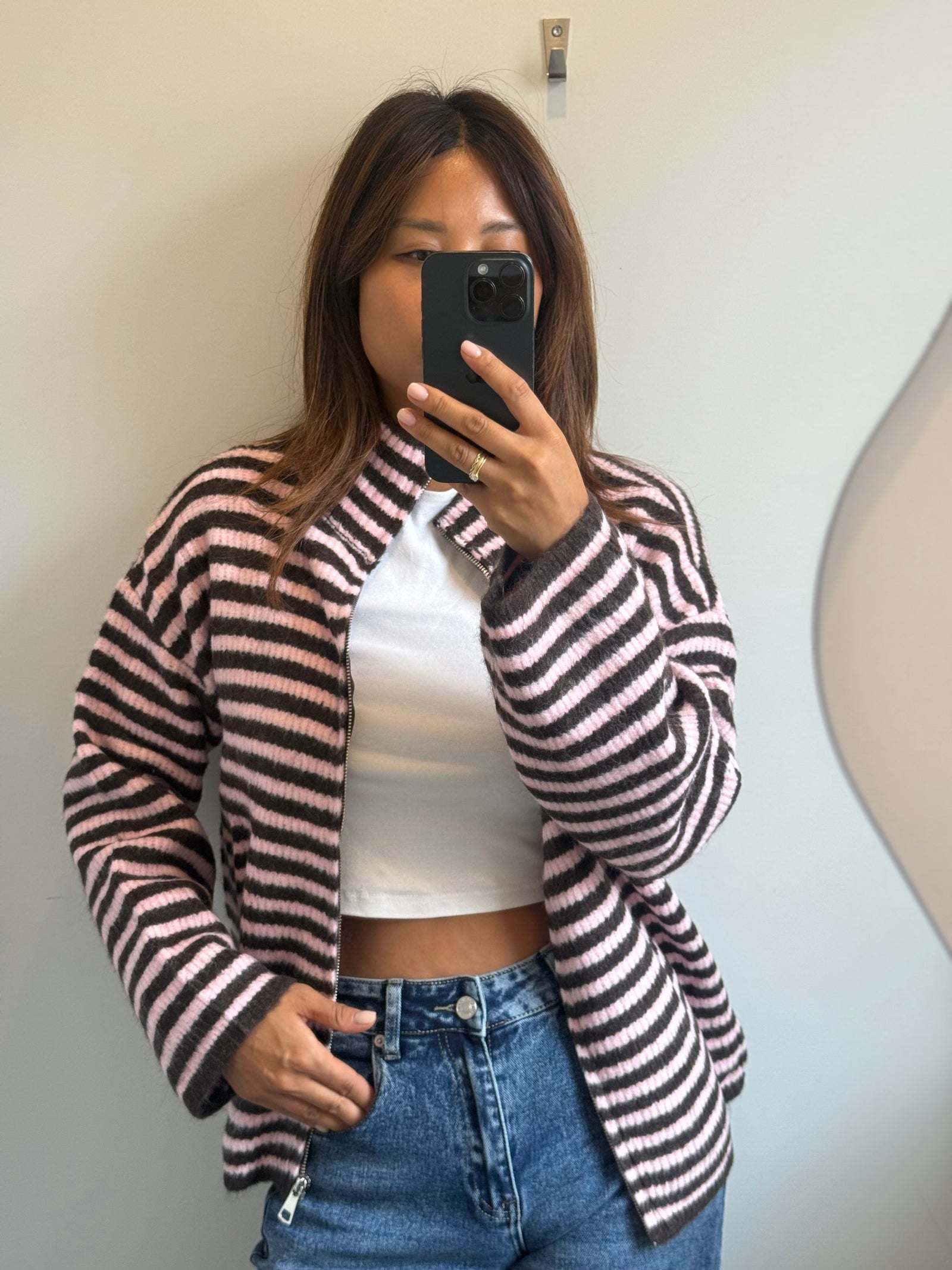 Zip Cardigan Braun/Rosa