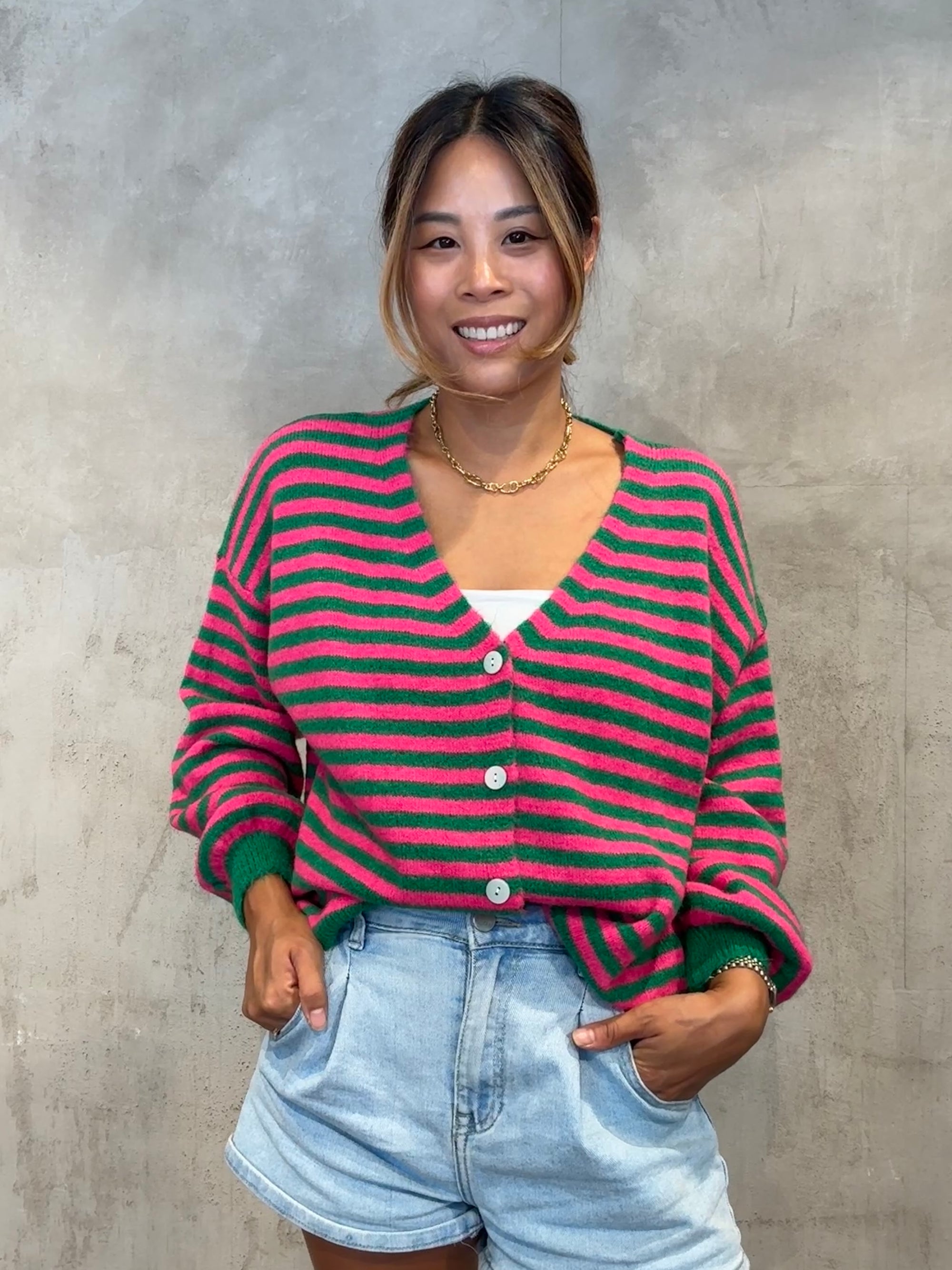 Stripe Cardigan pink/green