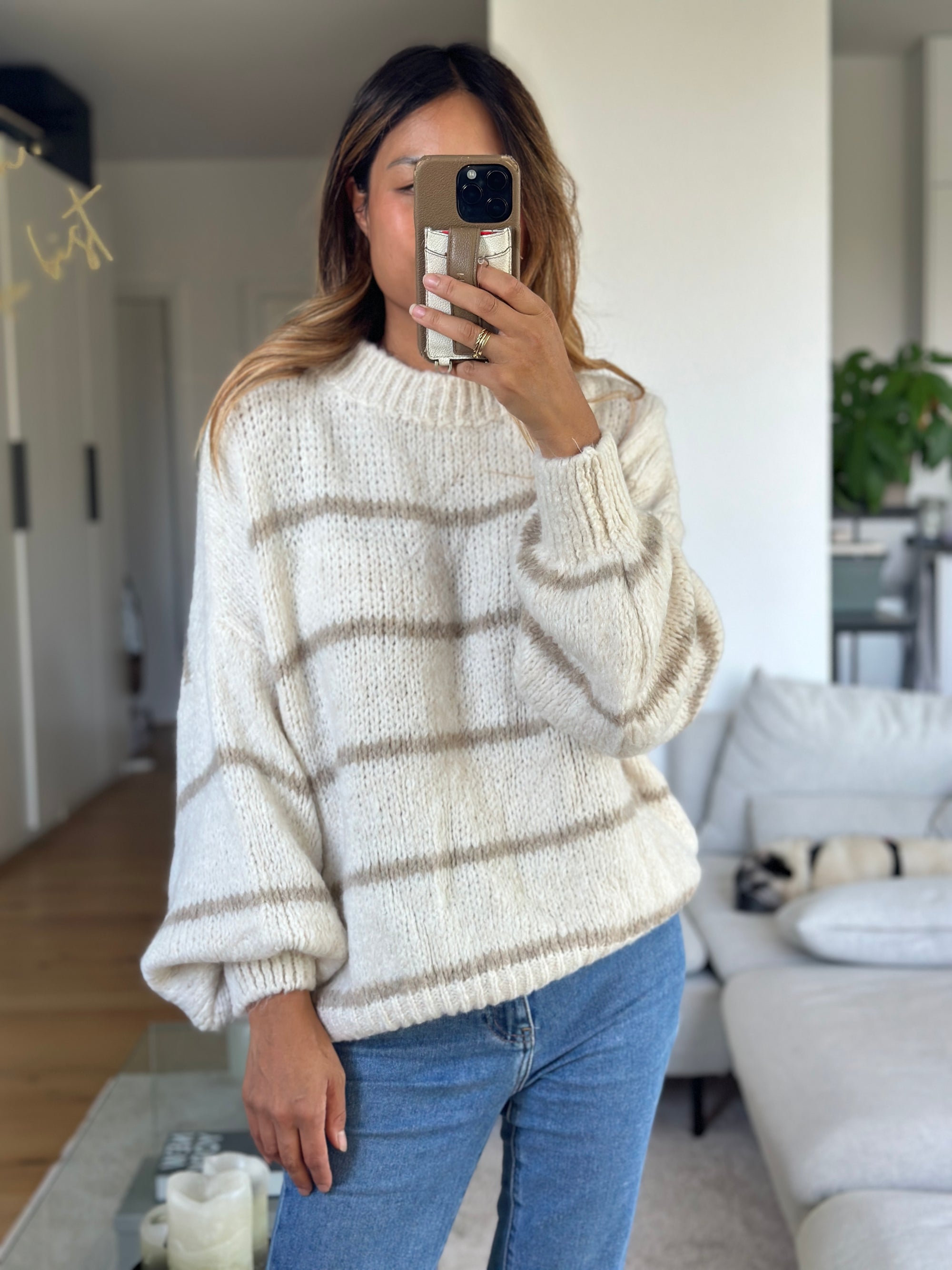 Cozy Pullover stripe taupe