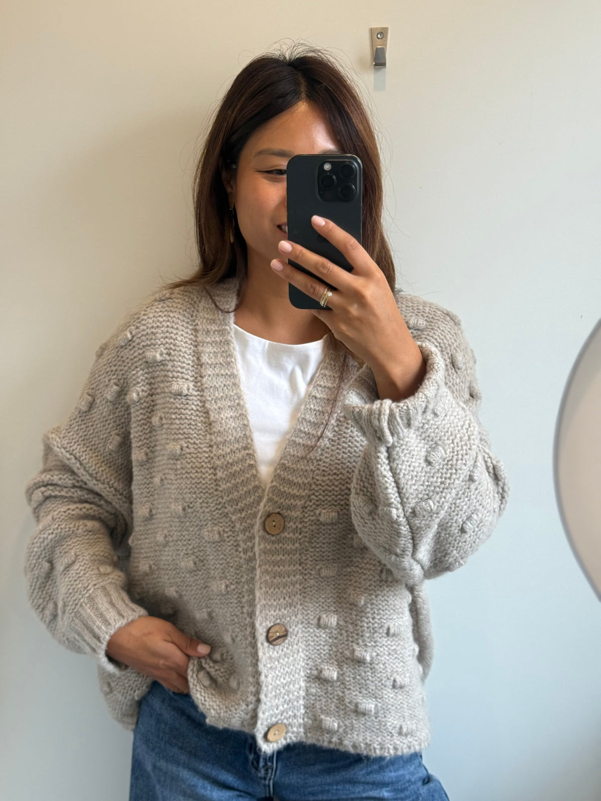 Strukturcardigan taupe