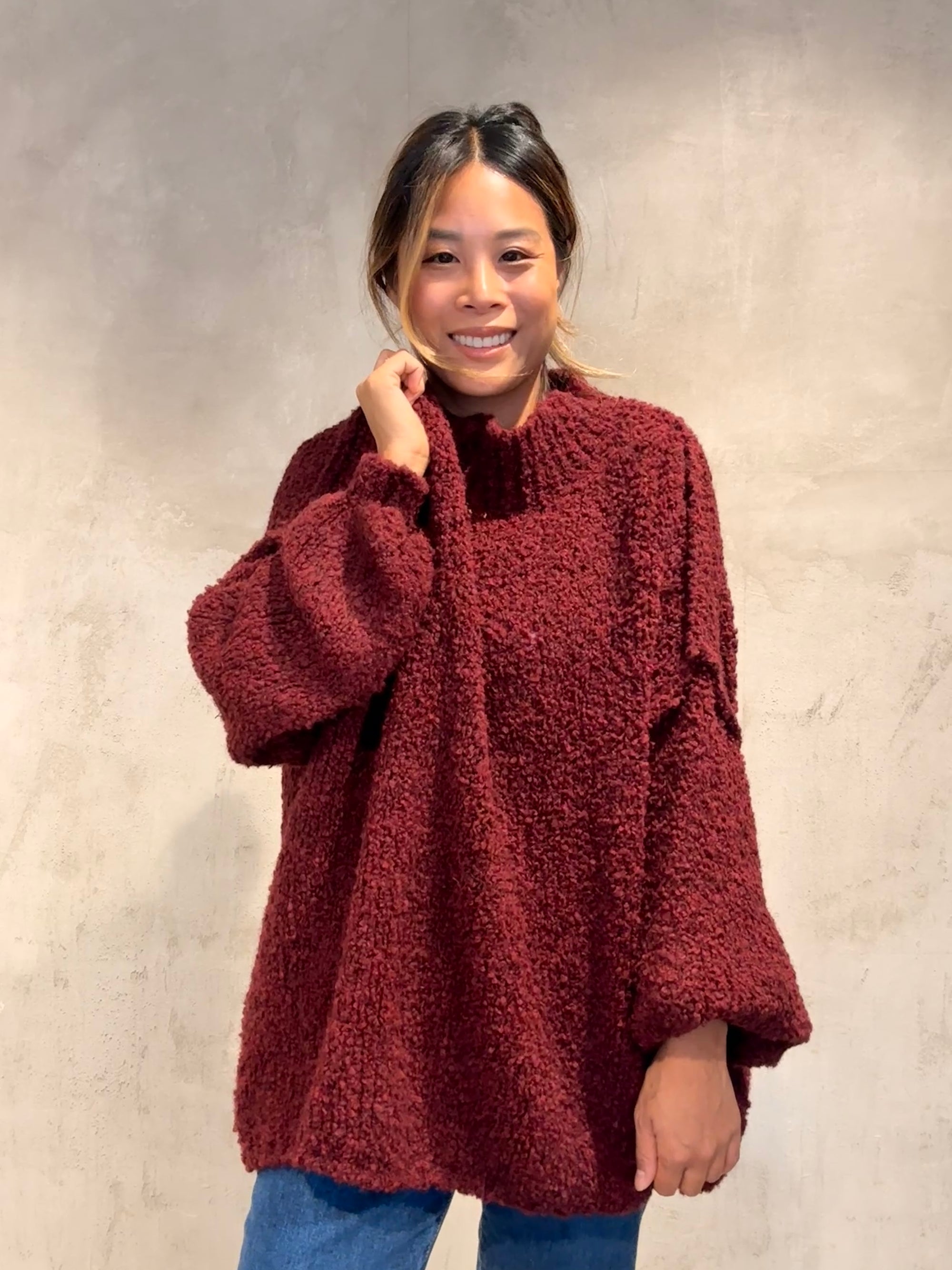 Bouclé Oversize Pullover bordeaux