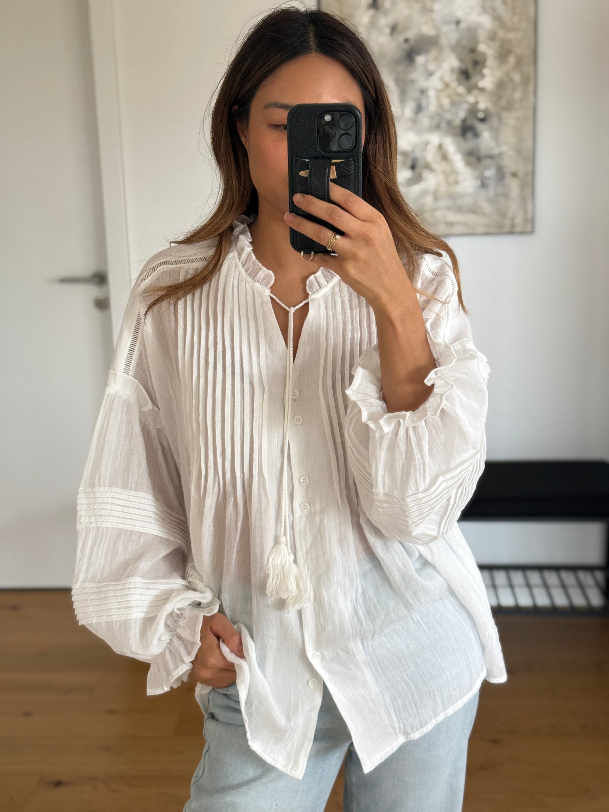 Boho Bluse Rüschen White