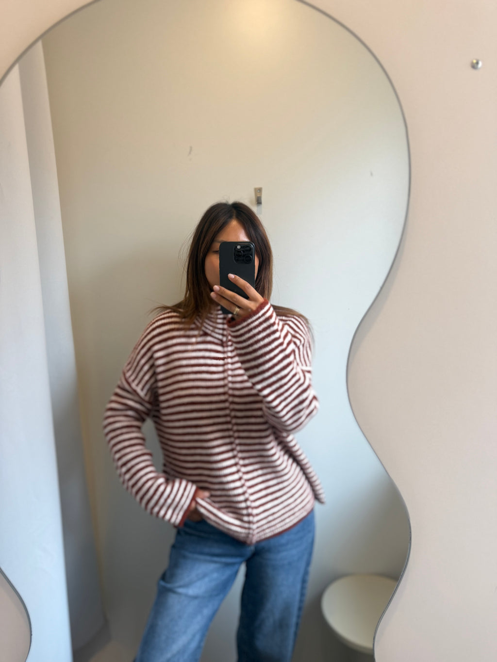 Zip Cardigan auburn/weiß