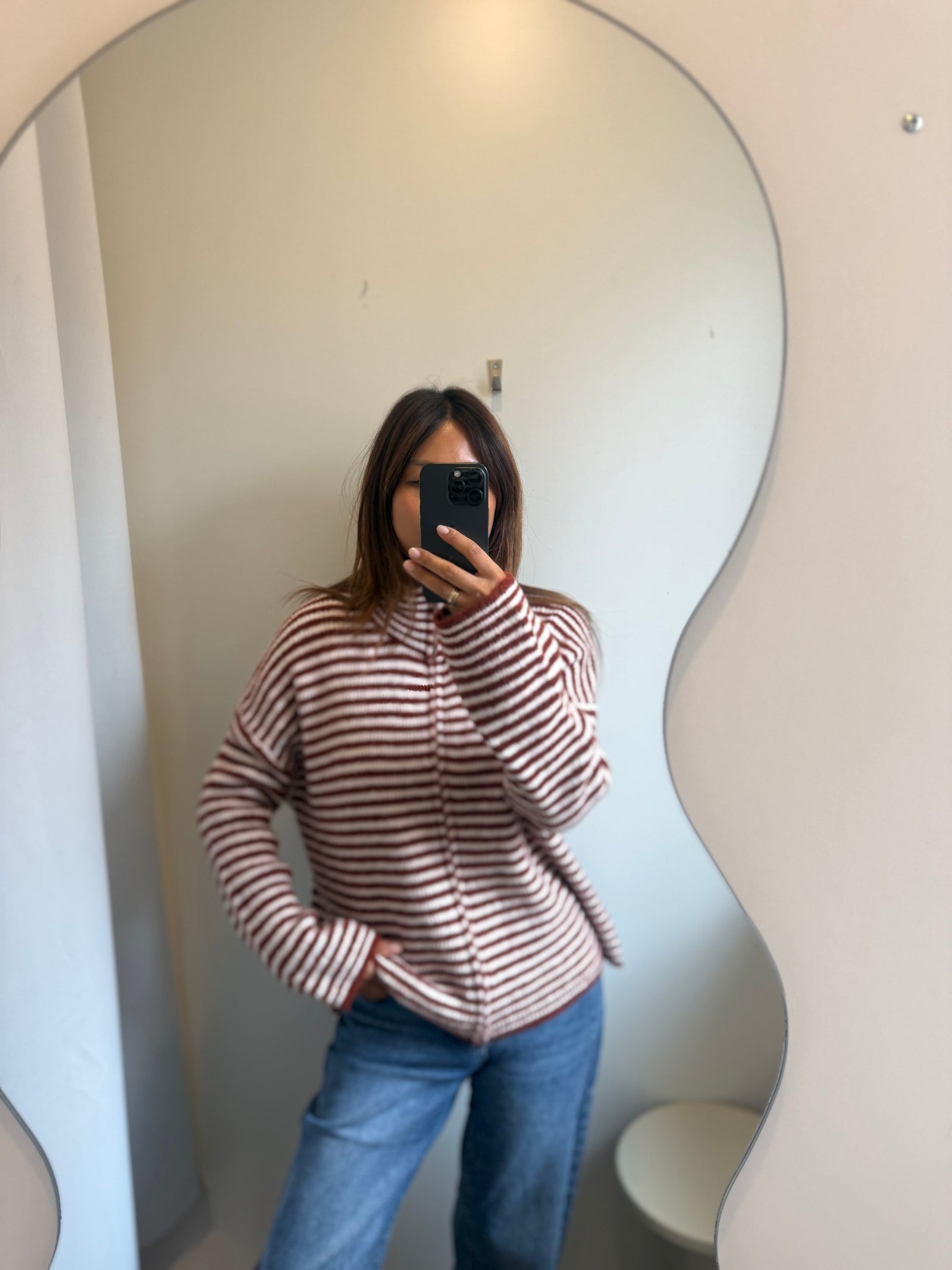 Zip Cardigan auburn/weiß