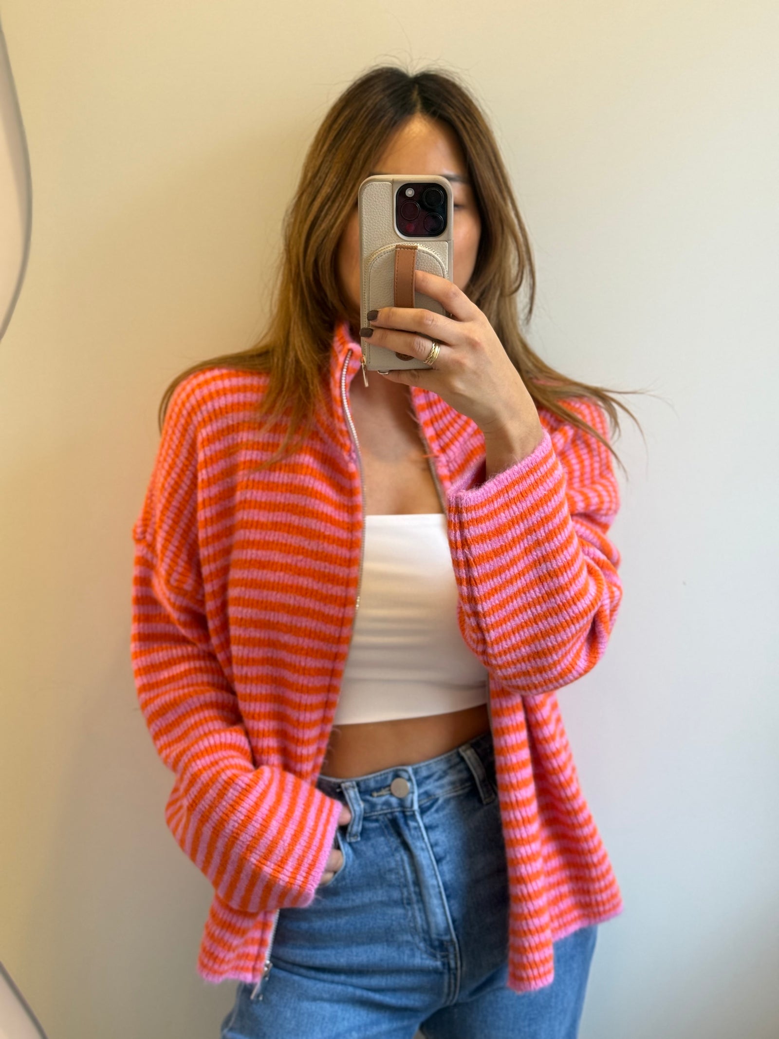 Zip Cardigan orange/ pink
